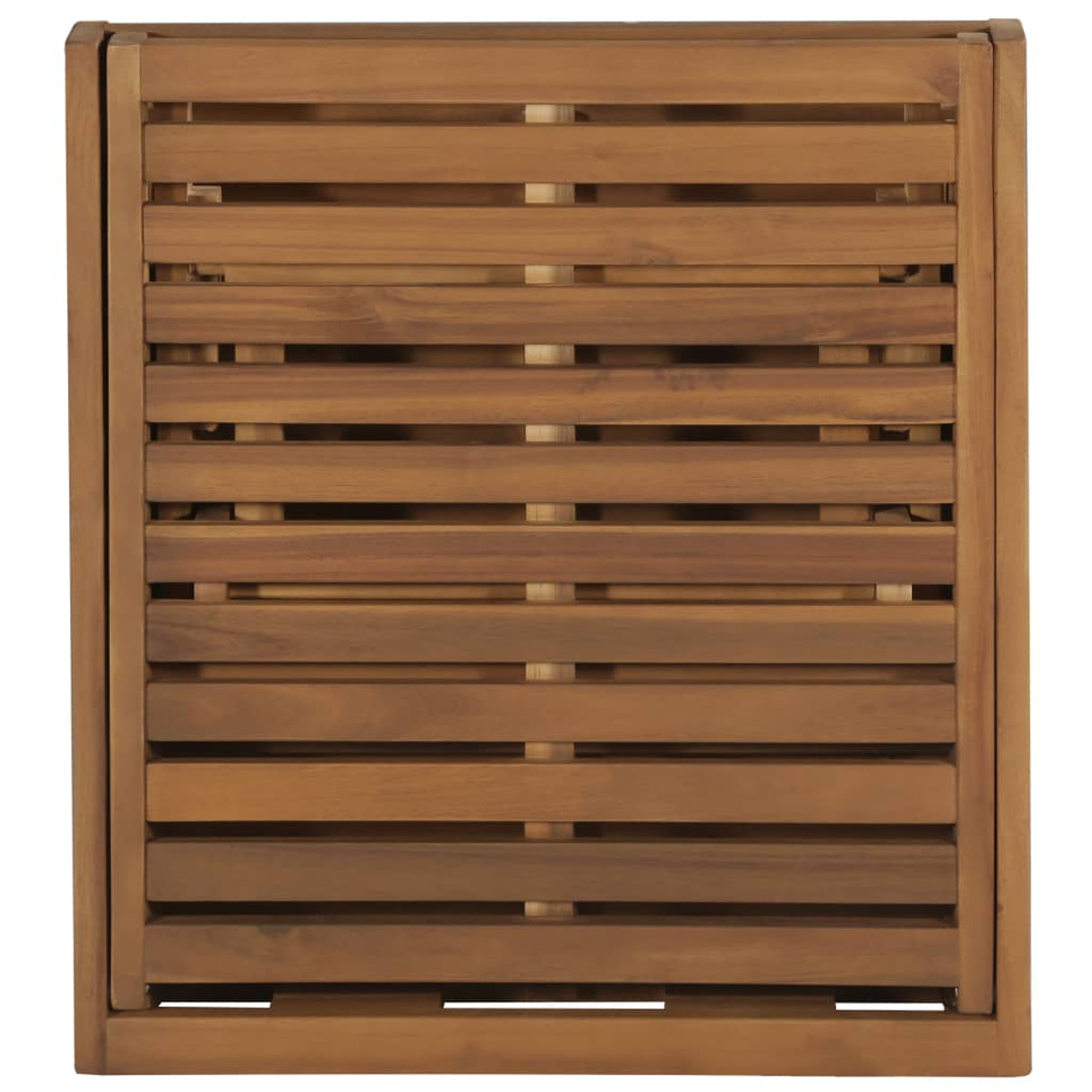 Holztisch mit horizontalen Lamellen. Der Tisch ist aus hellbraunem Holz gefertigt.