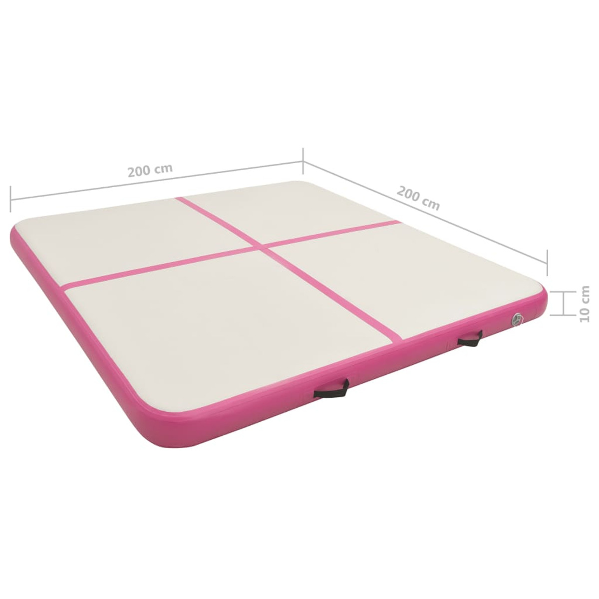 Un tappeto per pista d'aria bianco e rosa. Misura 200 cm x 200 cm x 10 cm.
