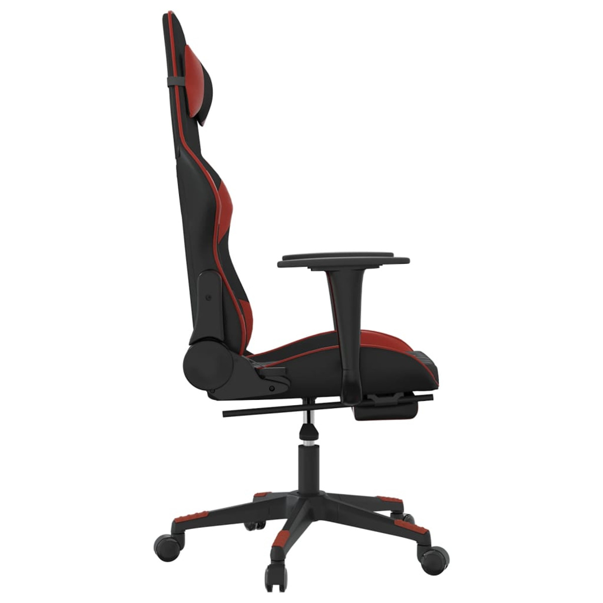 Roter und schwarzer Gaming-Stuhl. Seitenansicht.