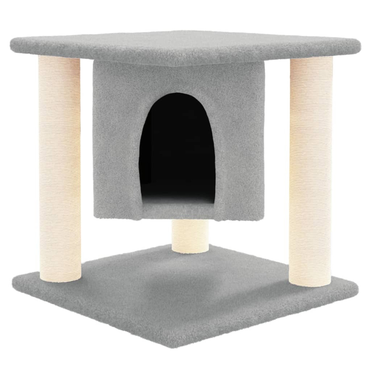 Katzenbaum mit Höhle und Kratzbäumen. Beige Farbe.