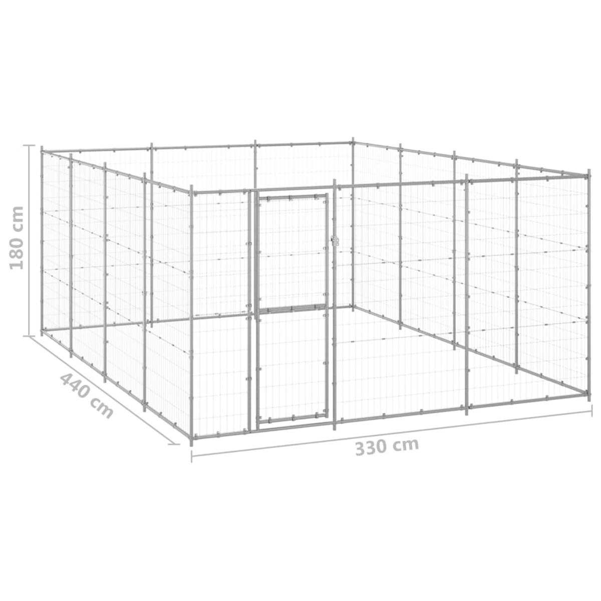 Großer, rechteckiger Metall-Haustierkäfig mit den Maßen: 440cm x 330cm x 180cm.