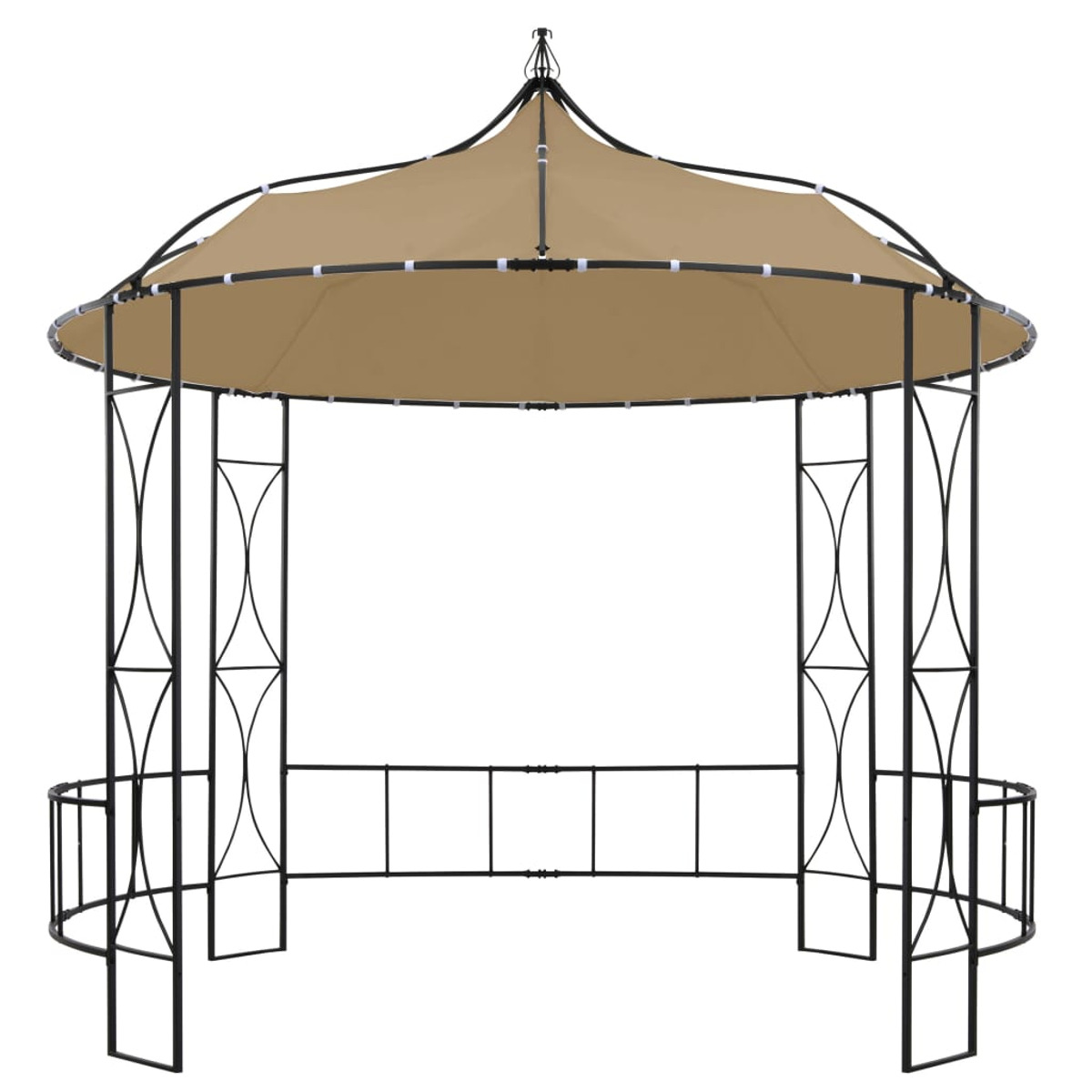 Beiger Pavillon. Schwarzer Metallrahmen. Für den Außenbereich. Draufsicht.