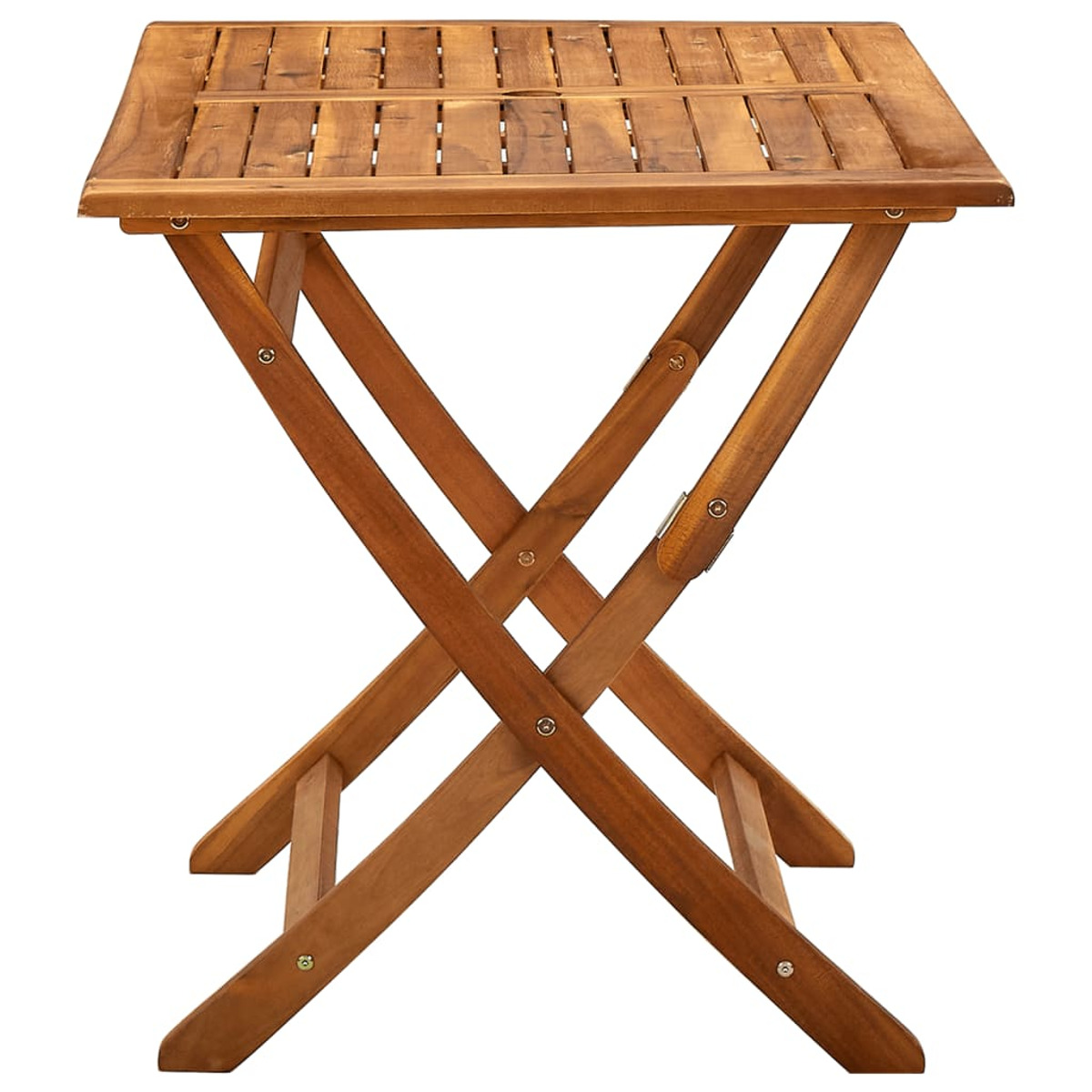 Ein kleiner, hölzerner Klapptisch mit quadratischer Platte und gekreuzten Beinen, isoliert.