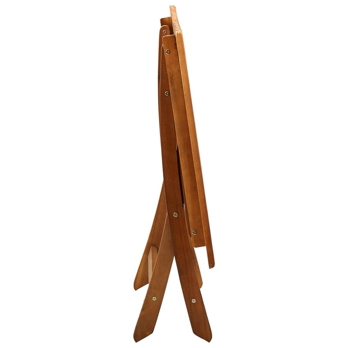 Brauner, zusammenklappbarer Holztisch. Er ist von der Seite gesehen. Der Hintergrund ist weiß.