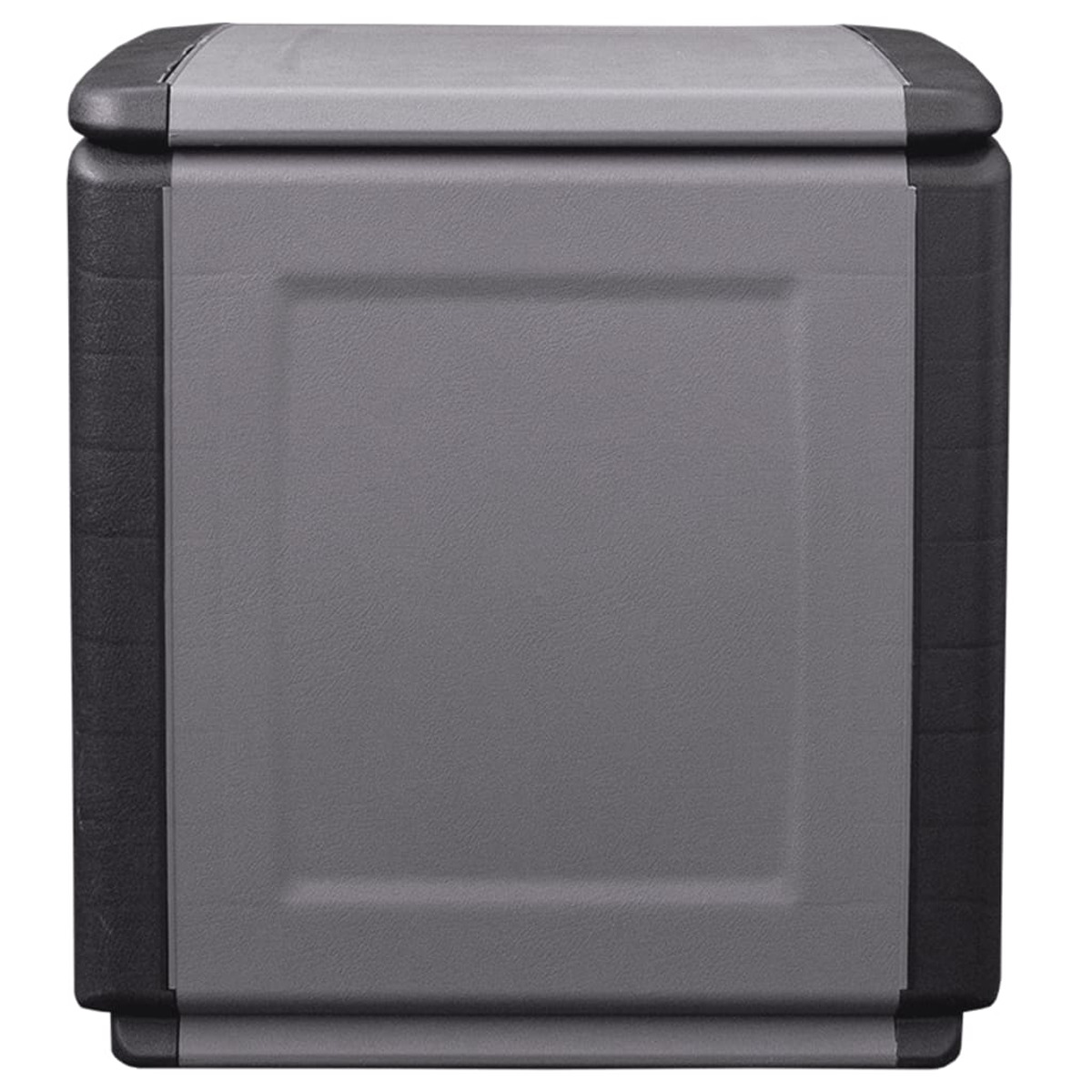 Grau-schwarze Kühlbox mit flacher Oberseite. Die Seiten sind schwarz.