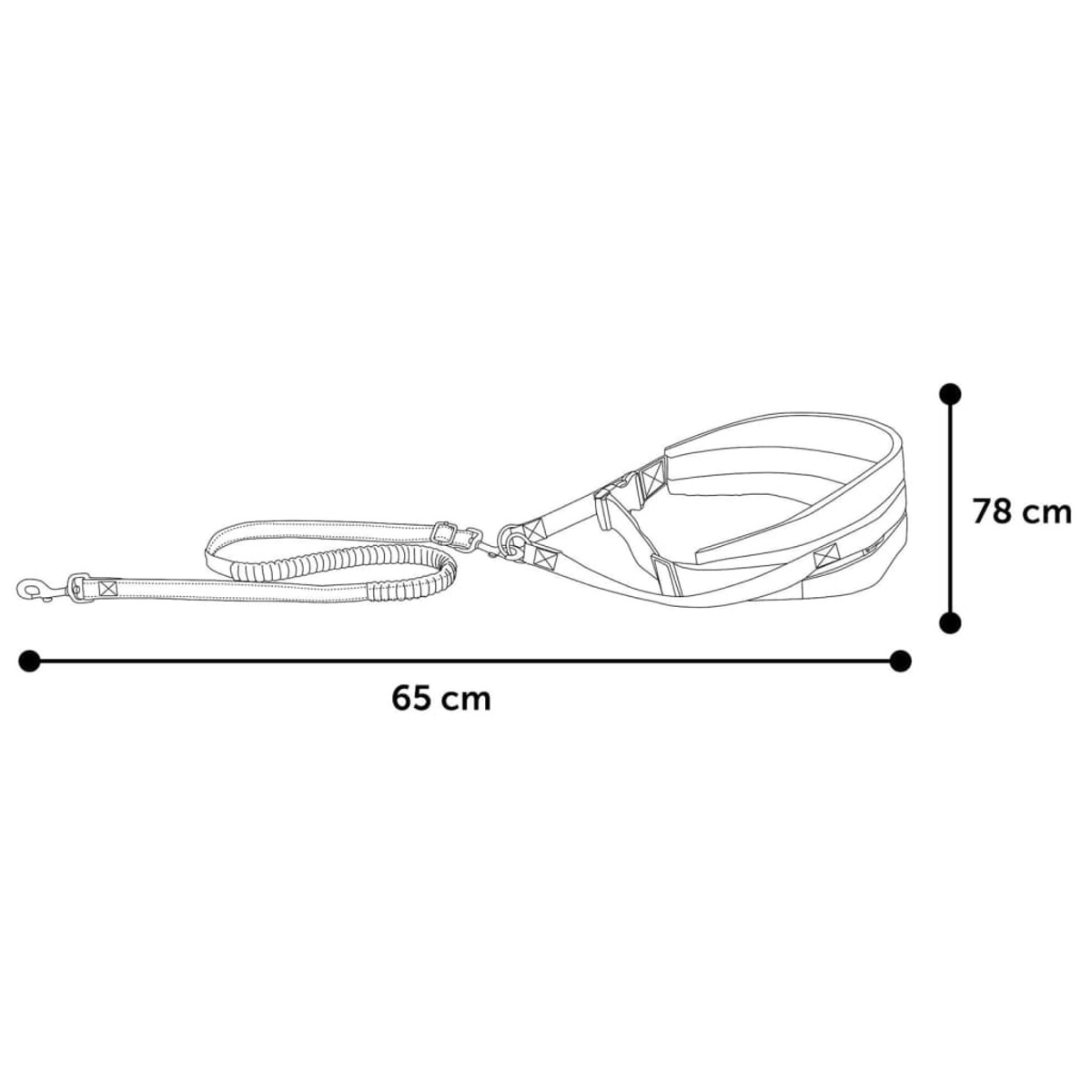 Hundeleine mit gepolstertem Griff, 65 cm lang und 78 cm breit. Schwarz und weiß.