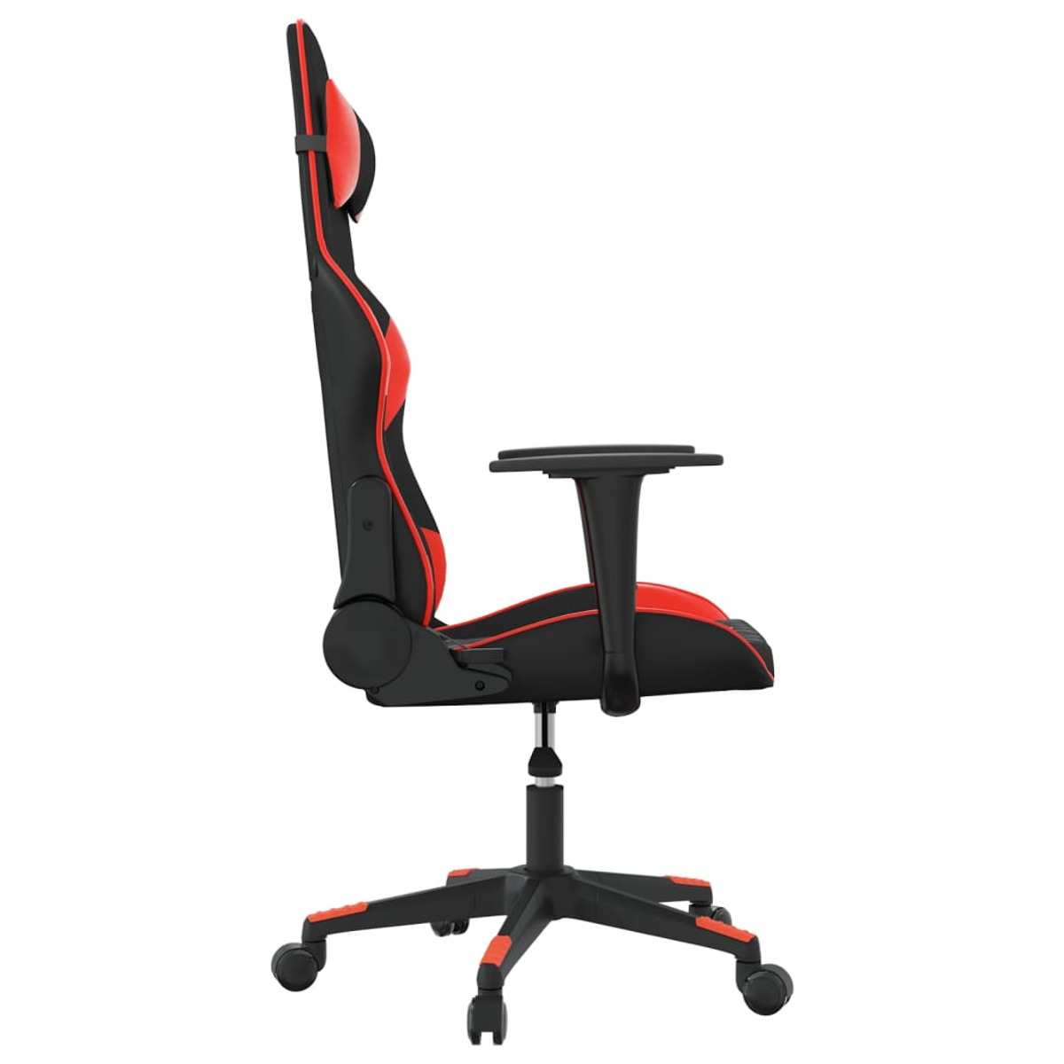 Gaming-Stuhl von der Seite, schwarz, rot und grau.