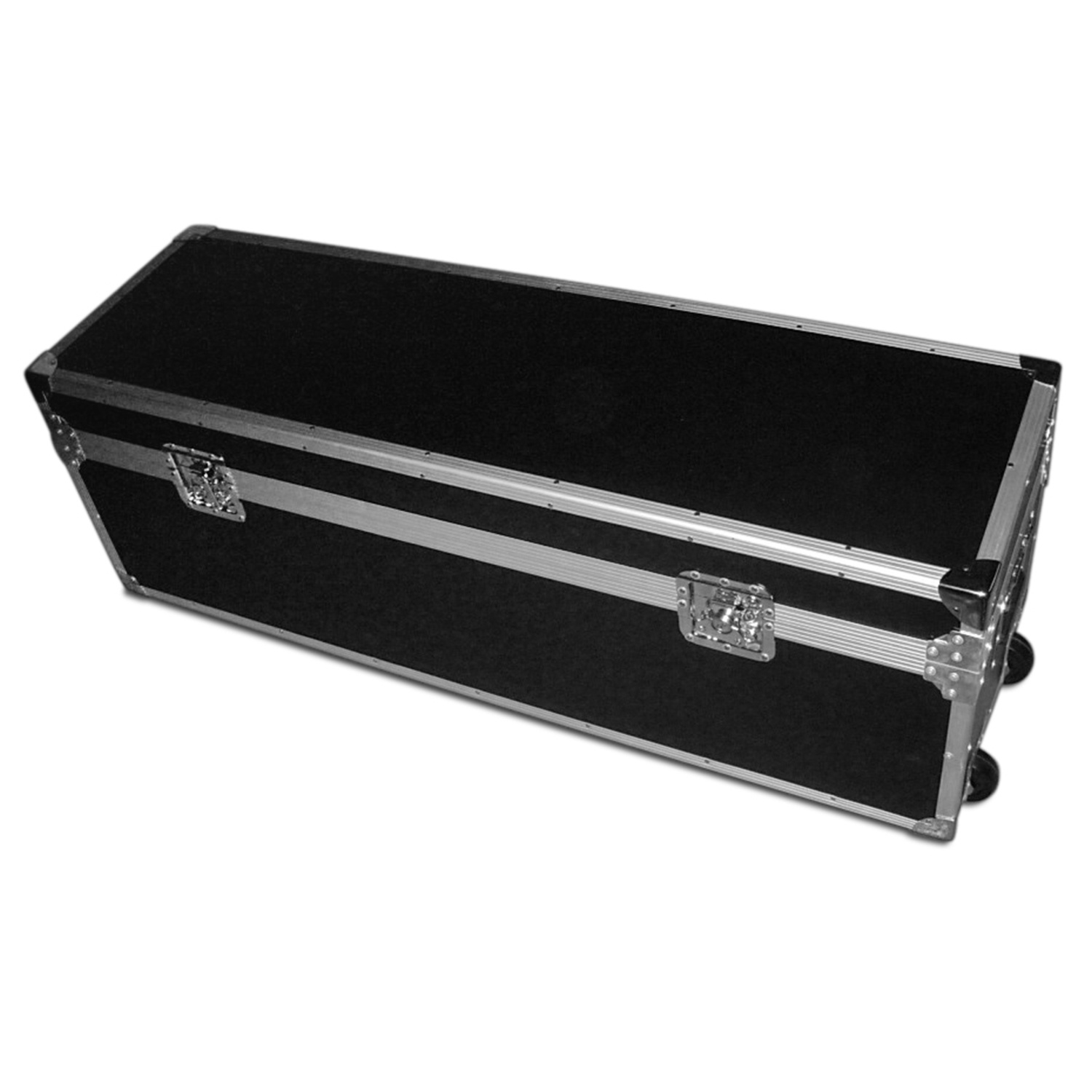 Baule di stoccaggio rettangolare nero con ruote.