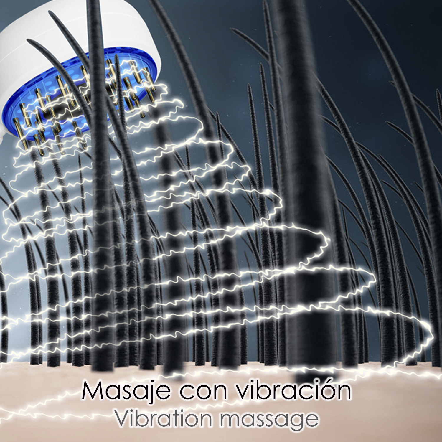 Un masajeador de cabeza con masaje de vibración en el cabello.