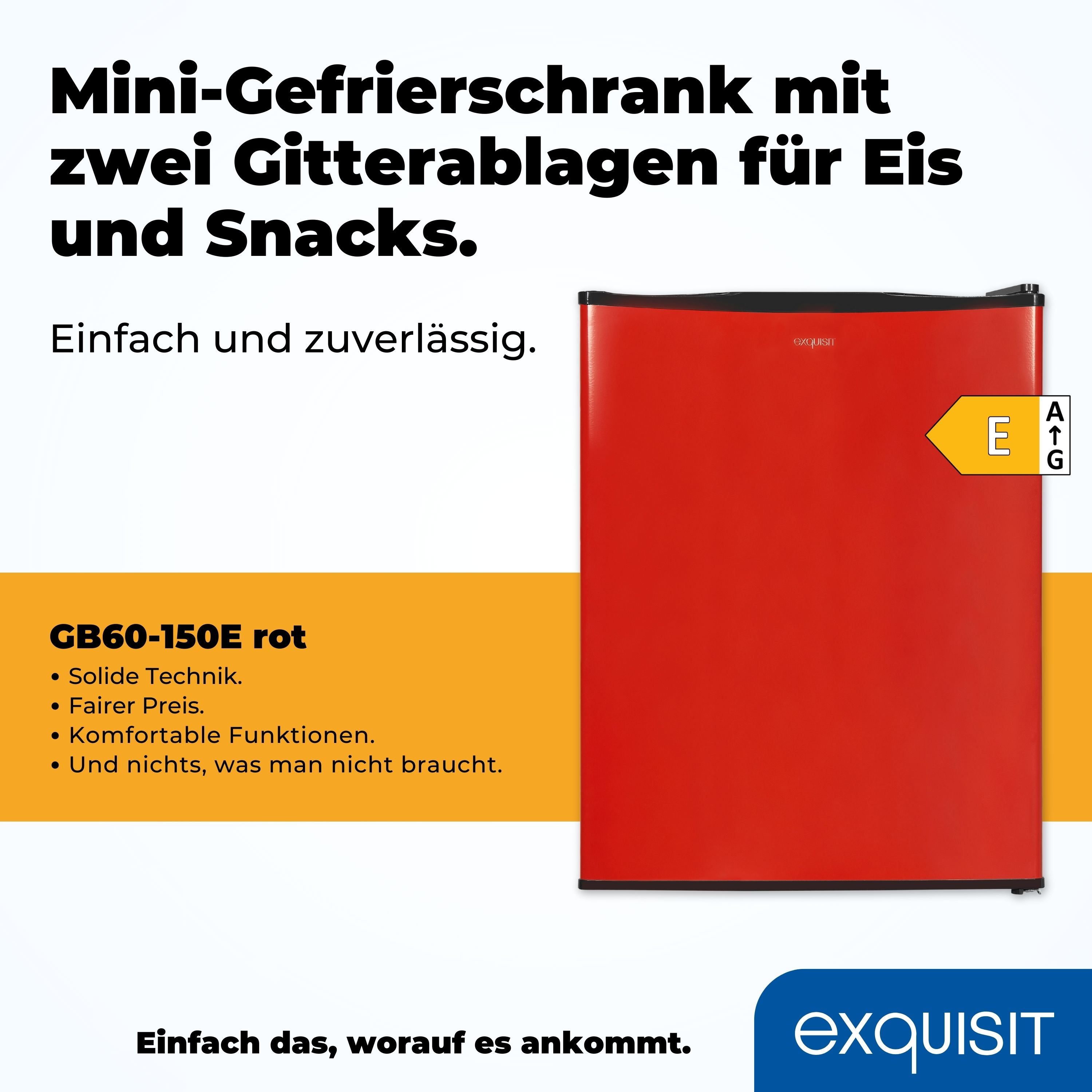 Roter Mini-Kühlschrank mit Text oben. Er befindet sich auf weißem Hintergrund.