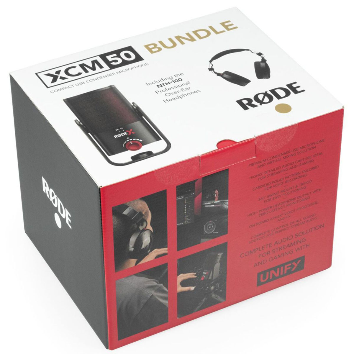 Confezione RØDE XCM 50 Bundle con microfono e cuffie.