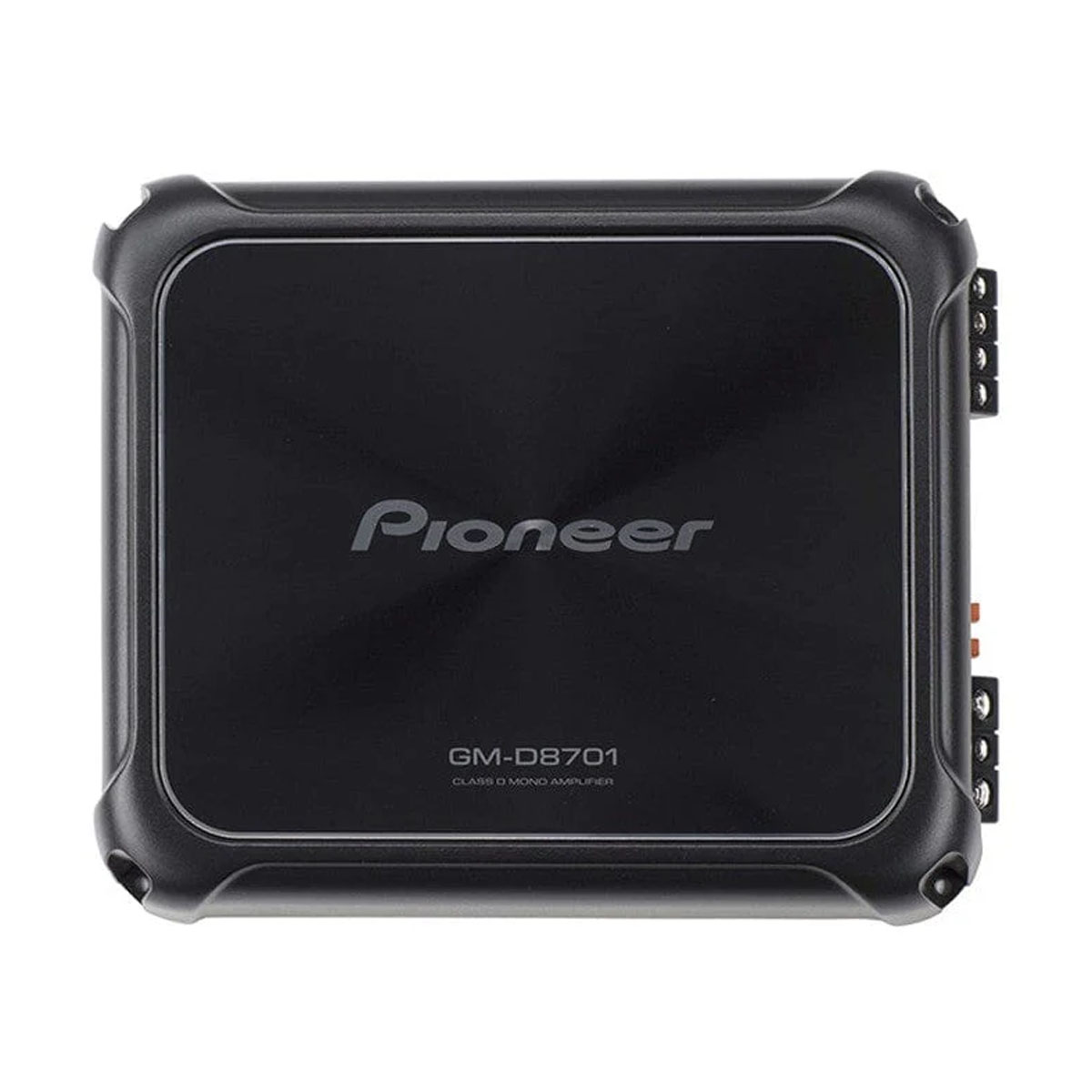 Ein schwarzer Pioneer GM-D8701 Class D Mono-Verstärker mit dem Pioneer-Logo.