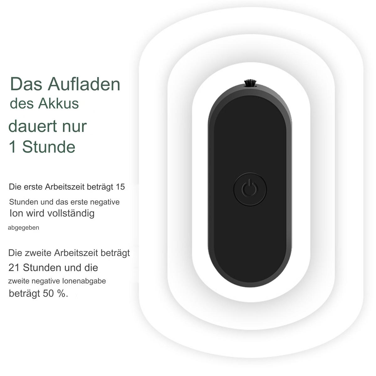 Schwarzes, ovales Gerät mit Power-Taste. Text: Laden dauert nur 1 Stunde.