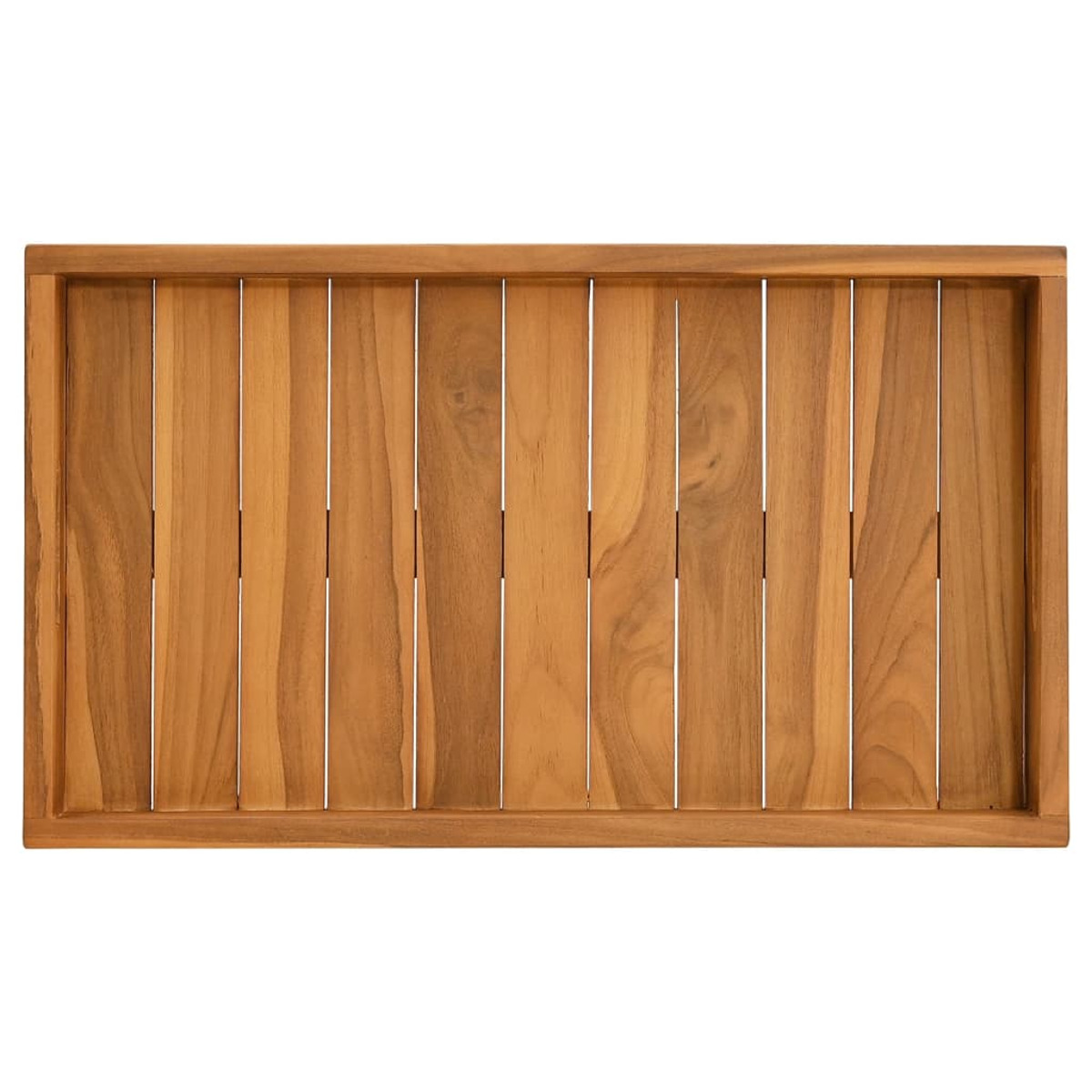 Holztablett mit vertikalen Lamellen. Das Tablett hat ein einfaches, rechteckiges Design.