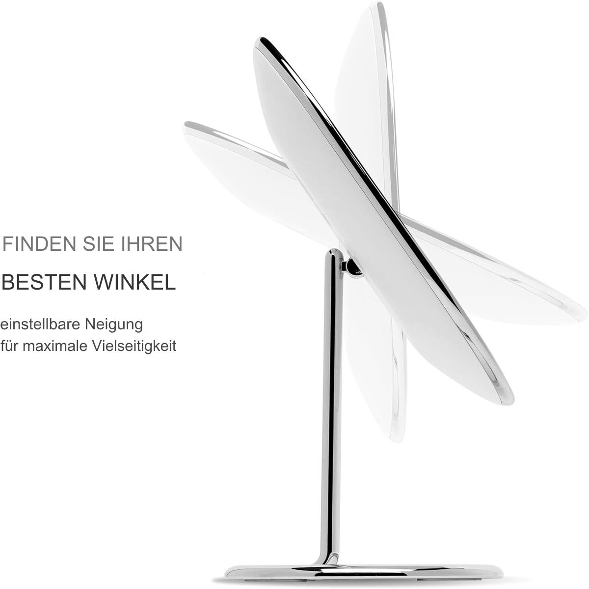 Ein kippbarer Schminkspiegel mit mehreren Blickwinkeln zur Einstellung der besten Position.