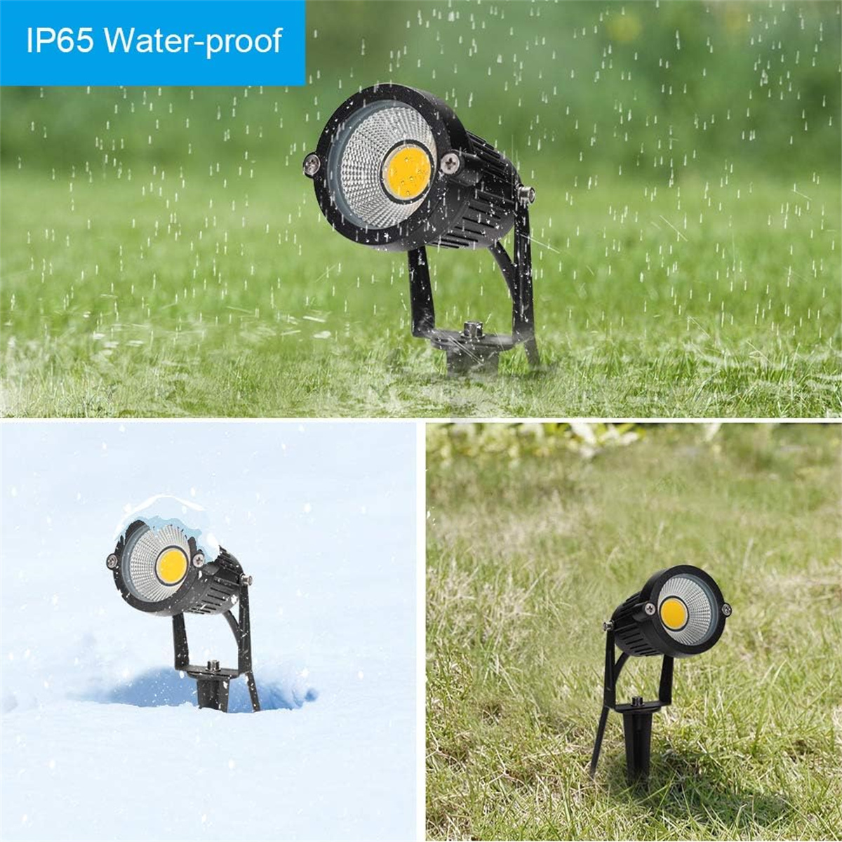Outdoor-Scheinwerfer mit Gras-Hintergrund. Mehrere Szenen werden gezeigt.