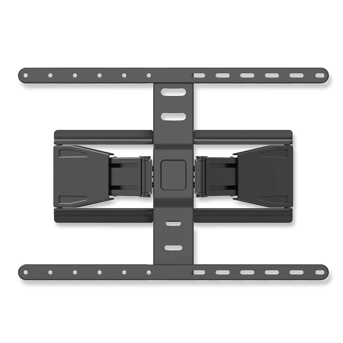 Eine schwarze TV-Wandhalterung auf weißem Grund.