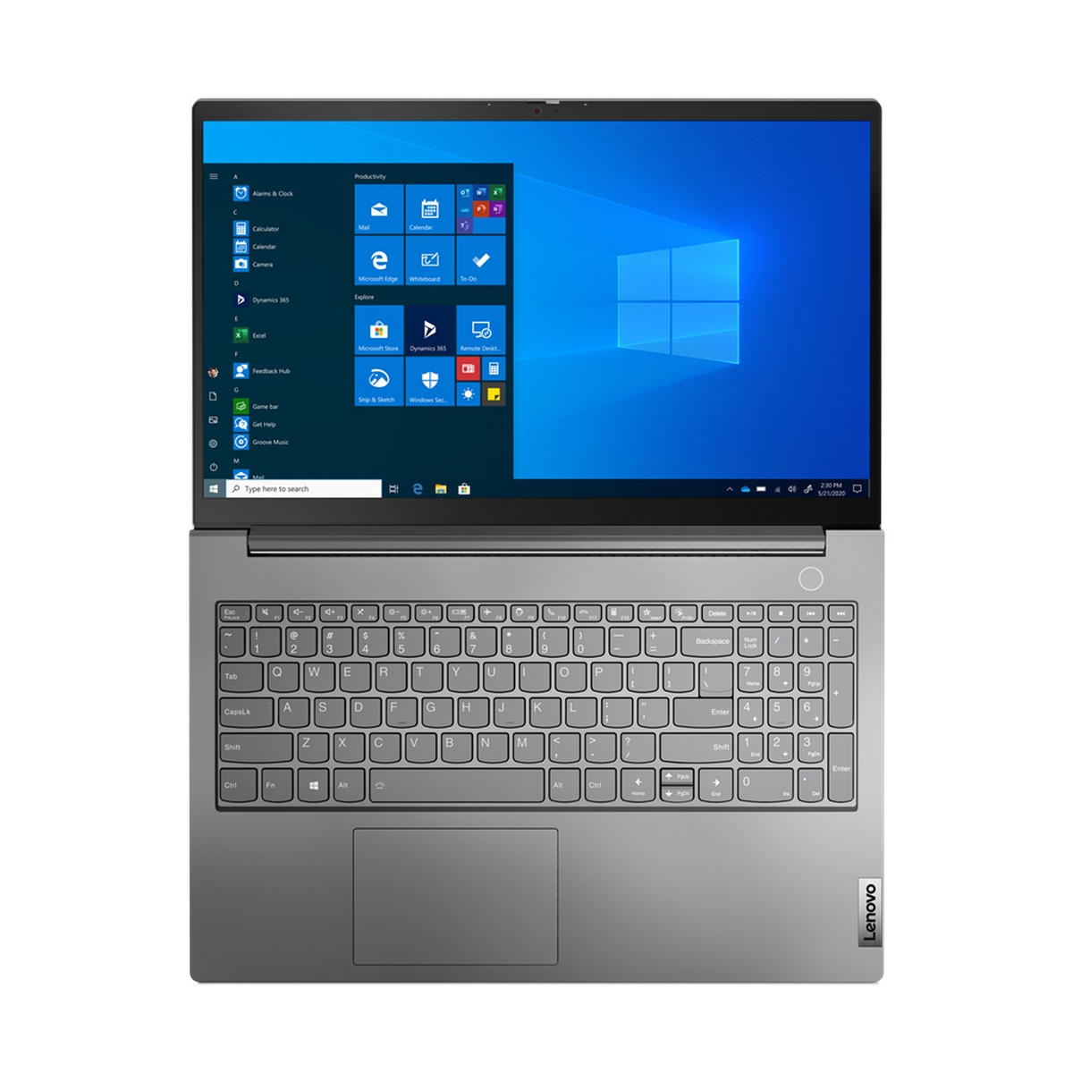 Laptop aperto, vista dall'alto, schermo Windows. Tastiera e touchpad visibili.