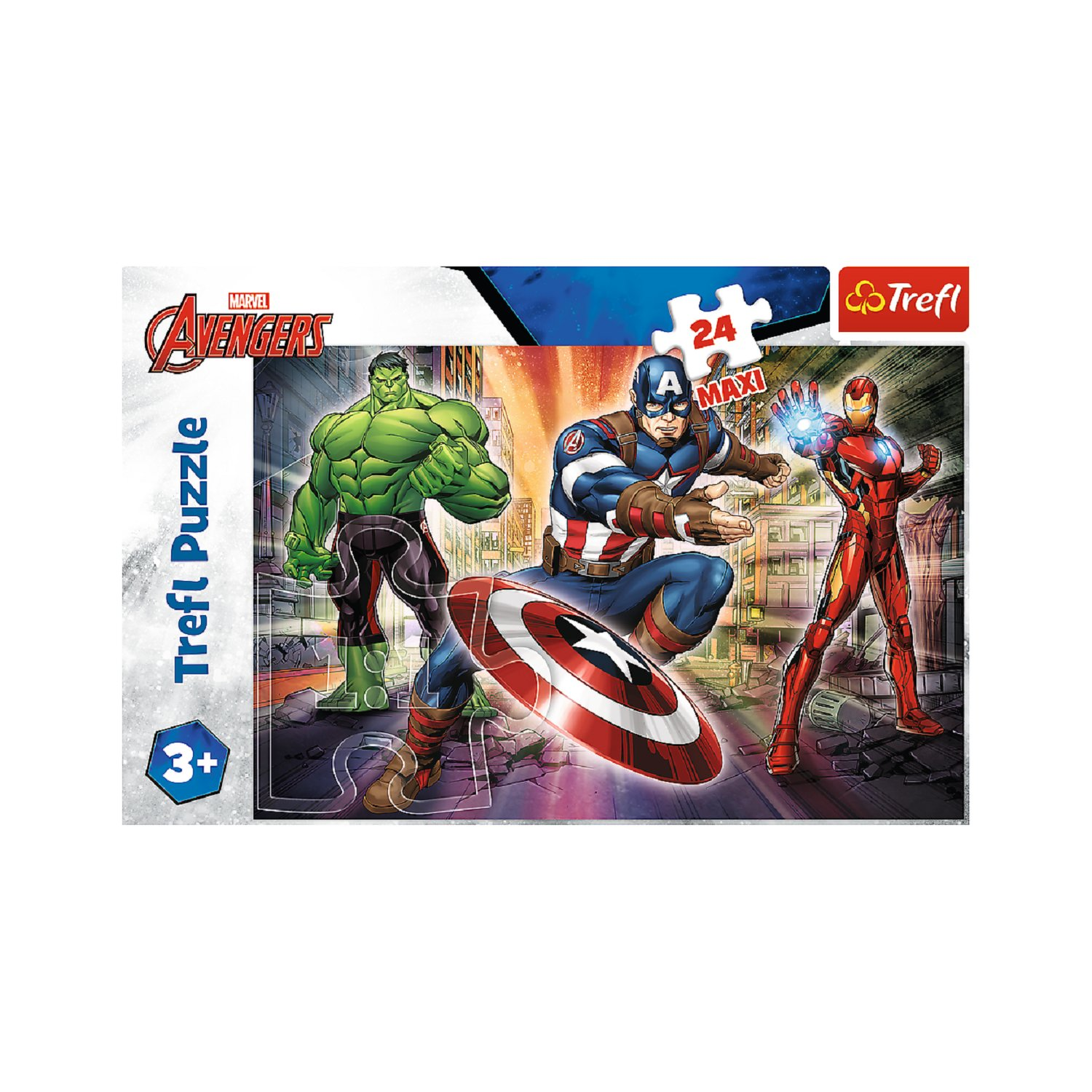 Avengers puzzle box. Features Hulk, Captain America, and Iron Man. Trefl brand, 24 pieces.