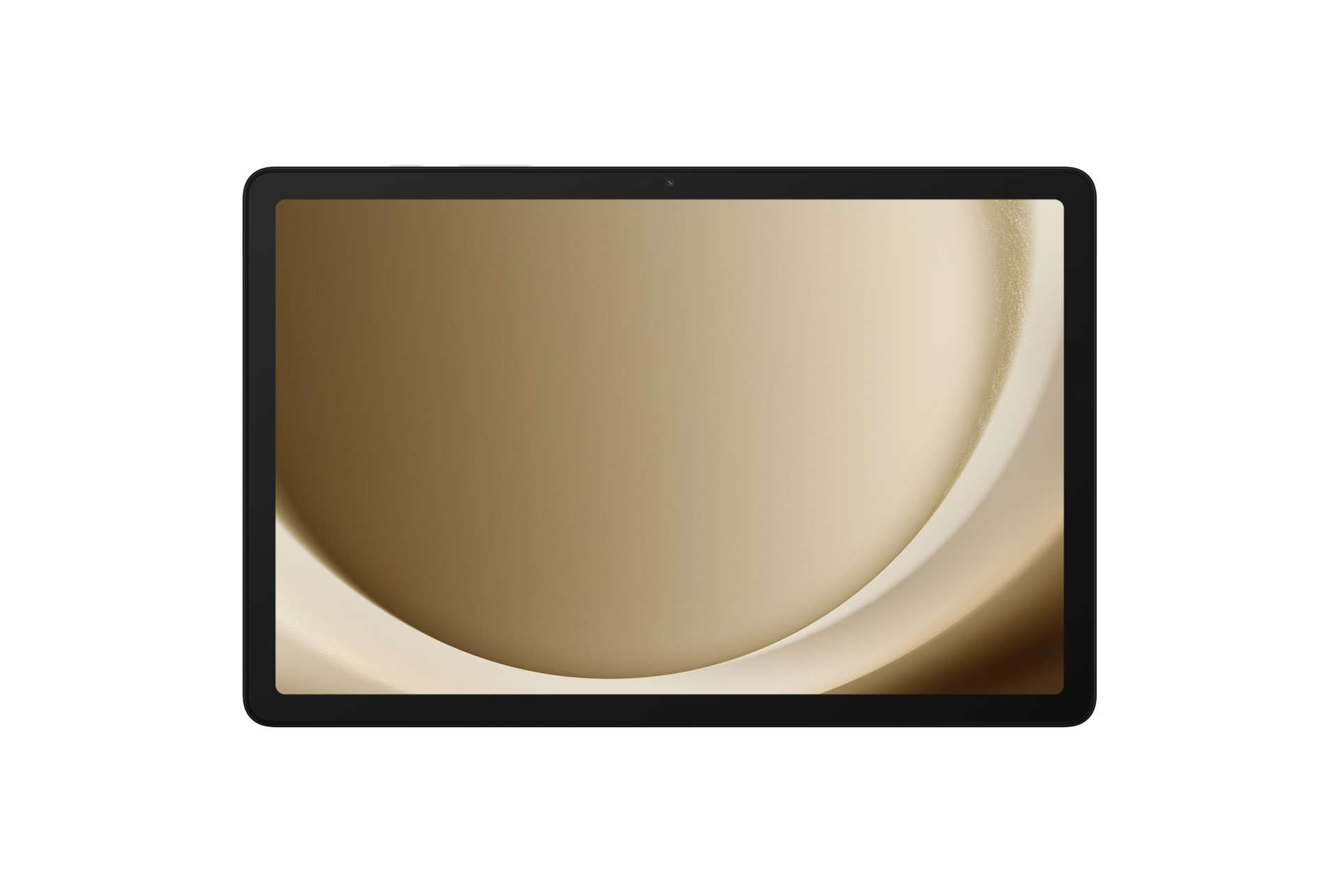 Tablet z złotym tłem na ekranie. Tablet ma czarną ramkę.