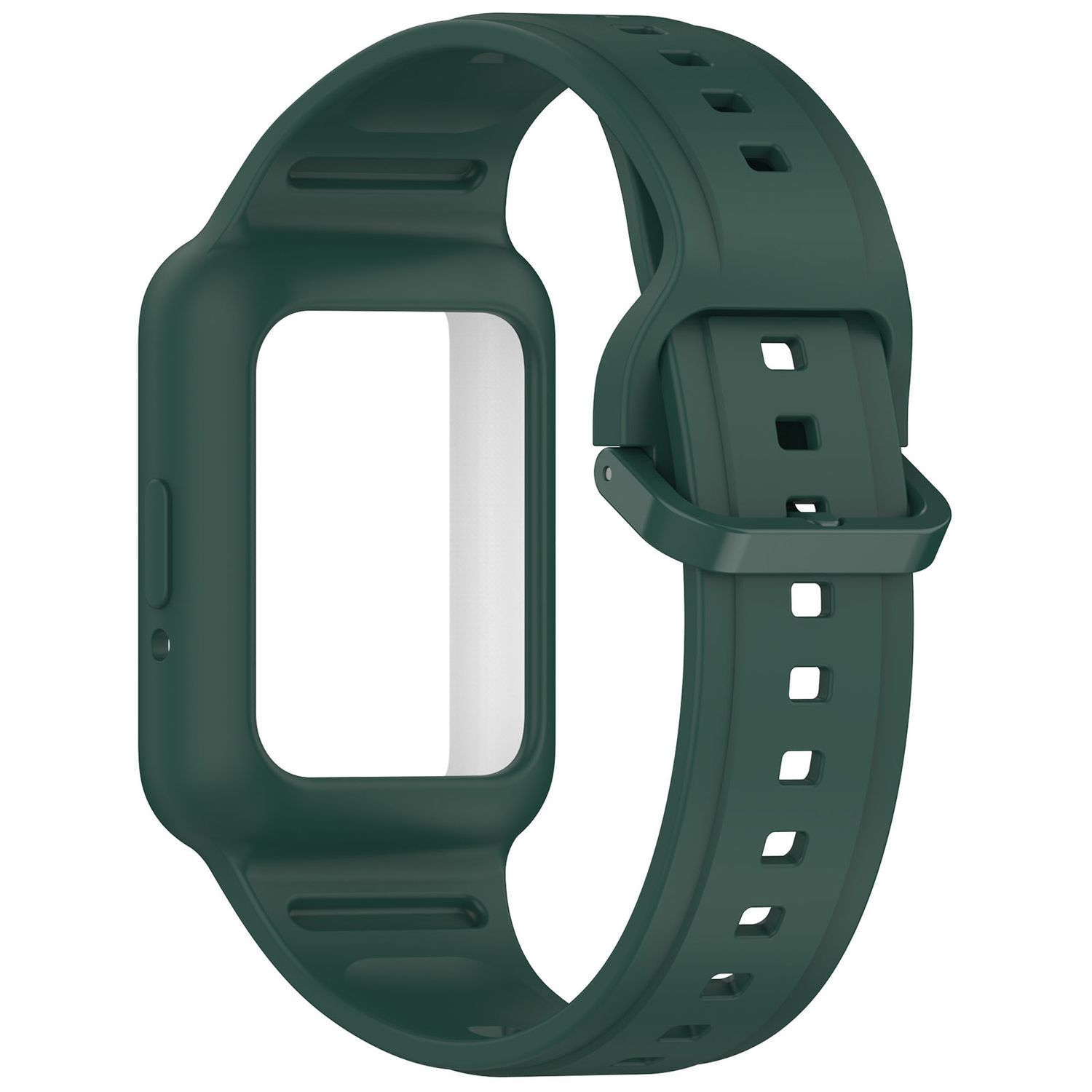 Dunkelgrünes Uhrenarmband. Mit Schnalle und Uhrenhalter.