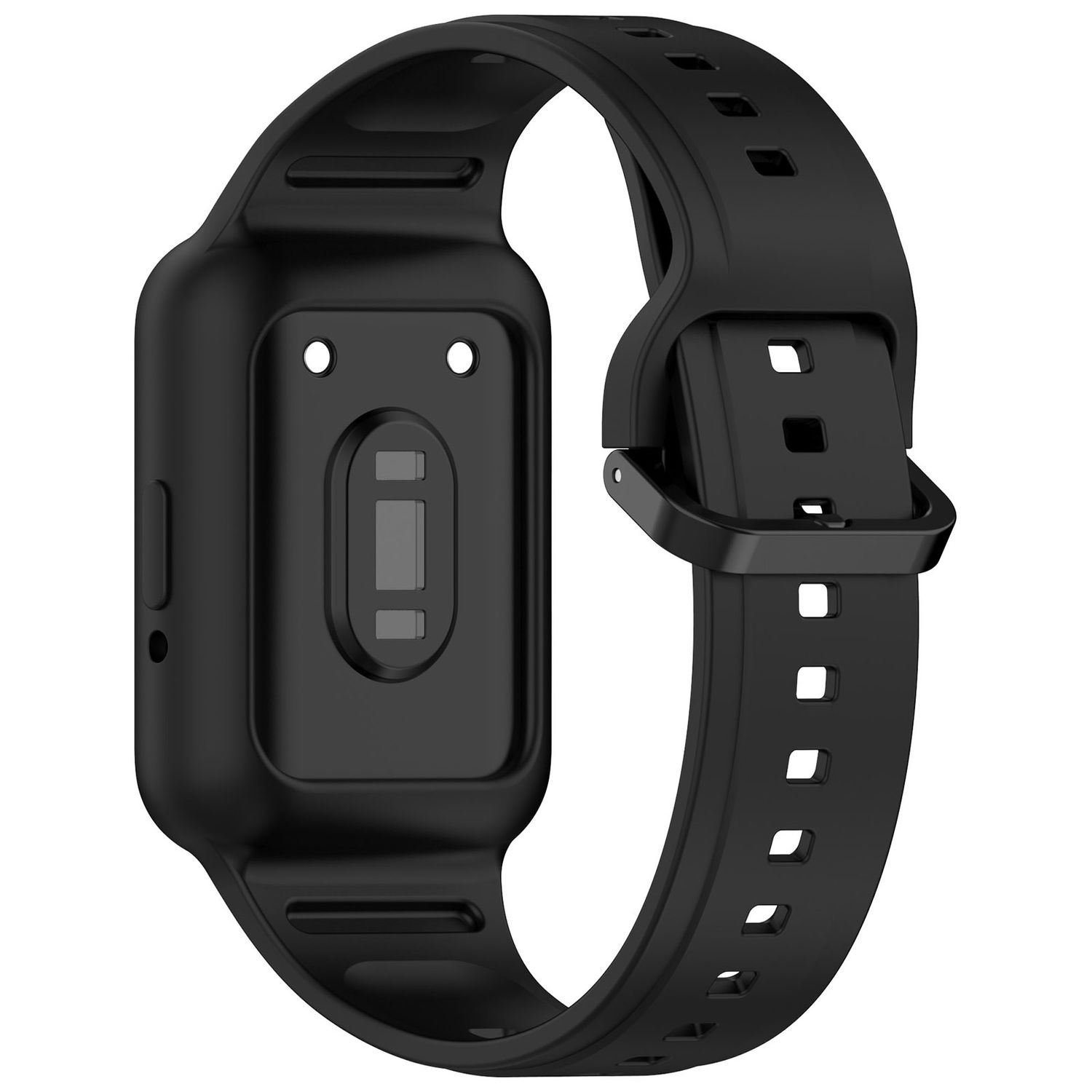 Schwarzes Smartwatch-Armband mit zwei Teilen und einer Schnalle.