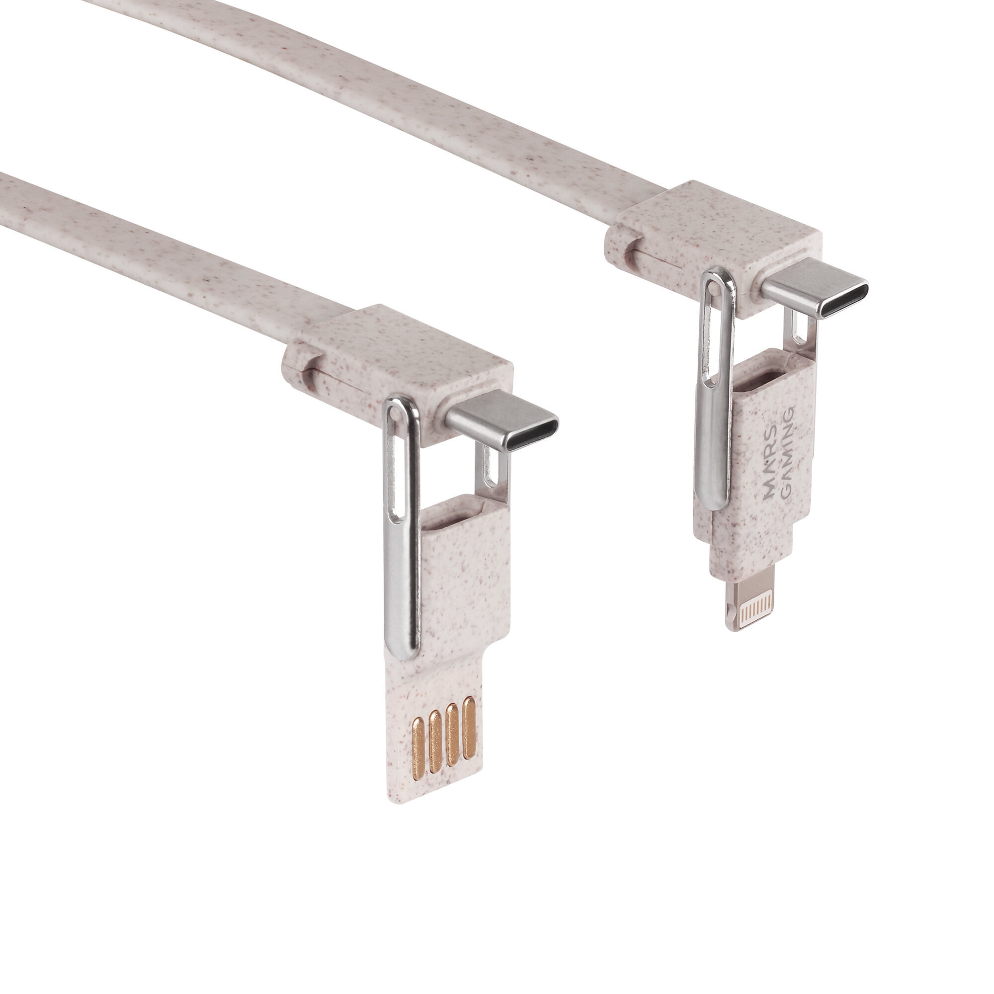 Two USB-C charging cables with different tips, light beige color.