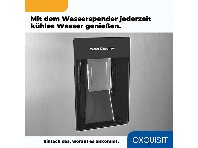 Exquisit KGC265-70-WS-040E Frigorifero Combinato Free Standing 260L Inox Look - Con Distributore D'Acqua, Allarme Porta Aperta, Classe 4 Stelle Congelatore