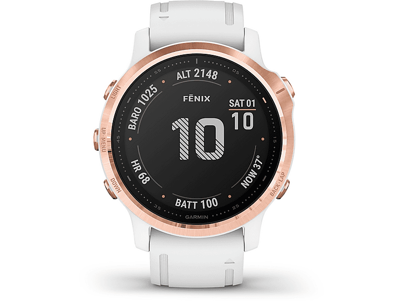 GARMIN FENIX 6S PRO ROSE GOLD ARMBAND WEISS Smartwatch Metall Silikon, 108-182 mm, Weißgold/Rosegold