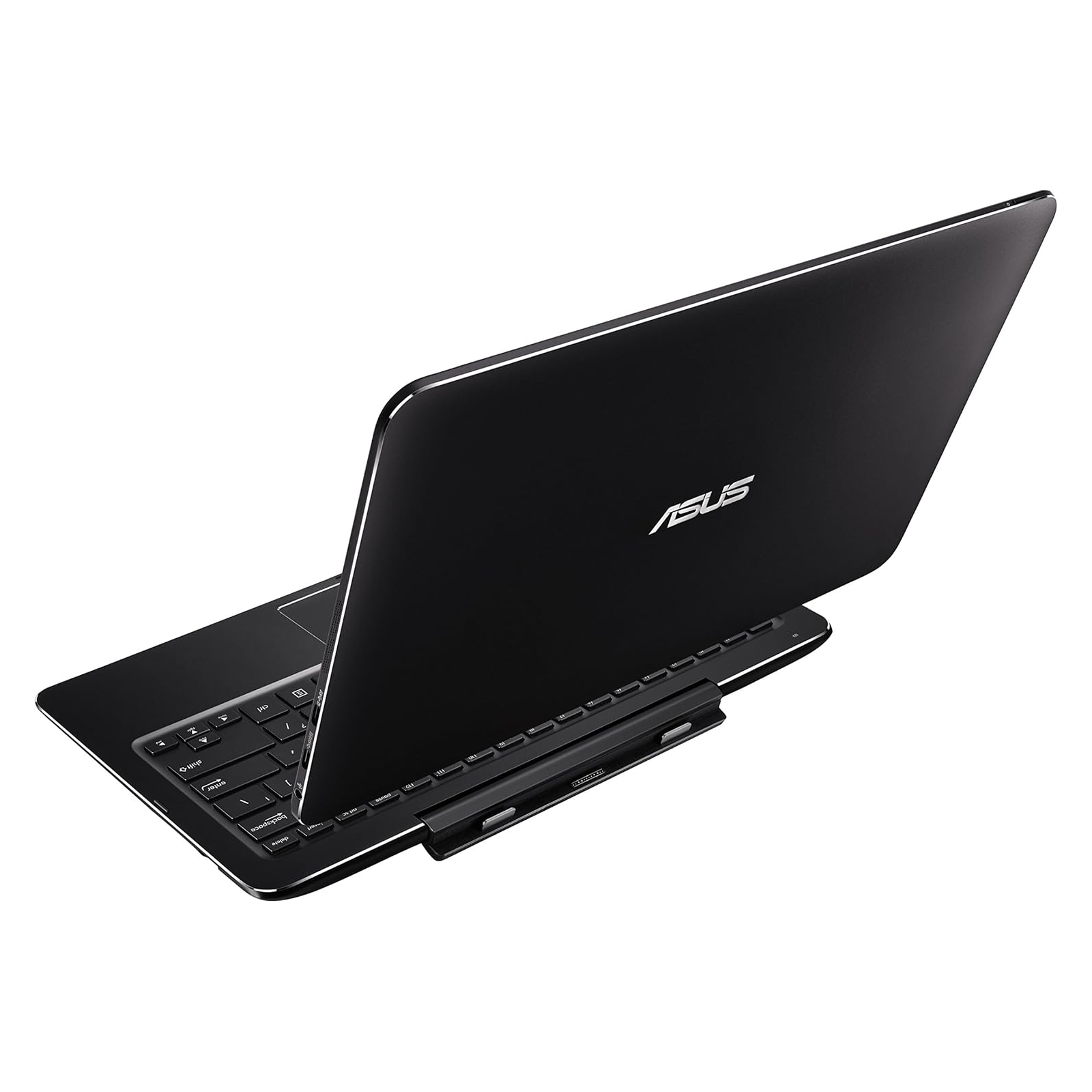 Laptop nero, aperto, interfaccia Windows 11.