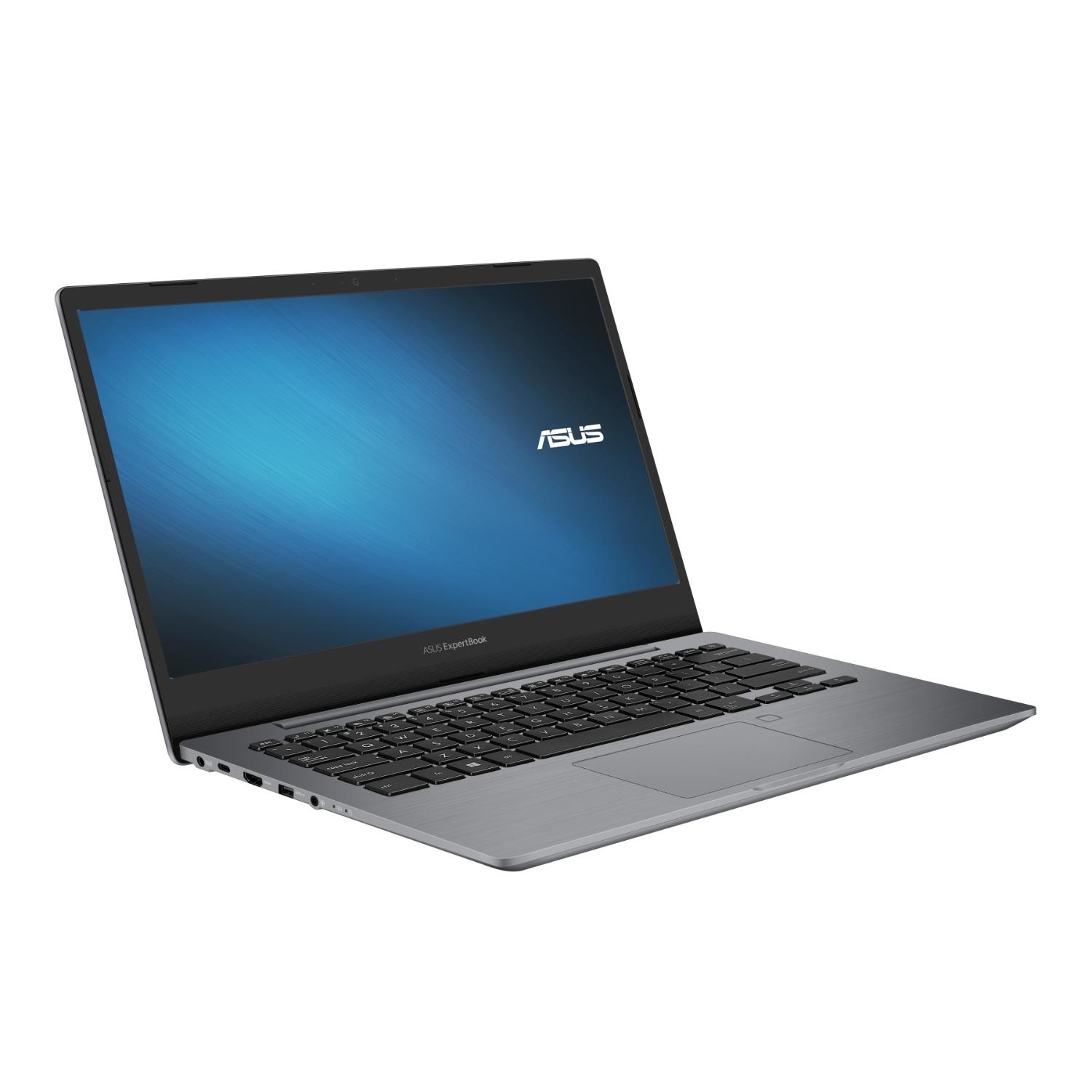 Laptop ASUS argentato, aperto, su sfondo bianco. Lo schermo mostra una sfumatura blu.