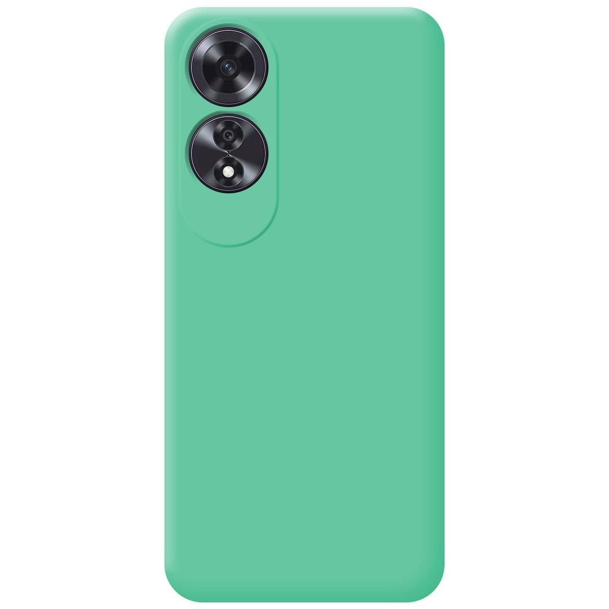 Telefono verde menta con due fotocamere. Ha una parte posteriore liscia e a tinta unita.