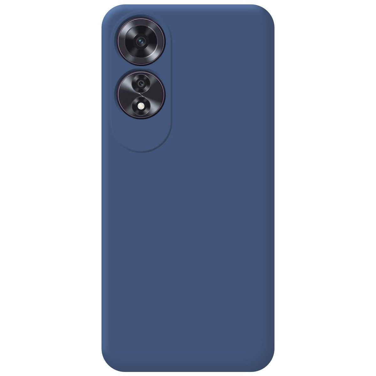 Custodia per telefono blu con due lenti della fotocamera su sfondo scuro e modulo fotocamera del telefono.