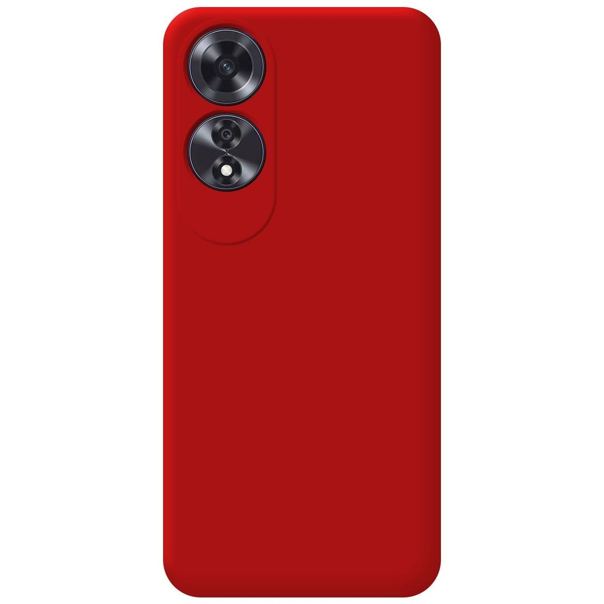 Una custodia per telefono rossa con due obiettivi neri in alto e un corpo rosso.