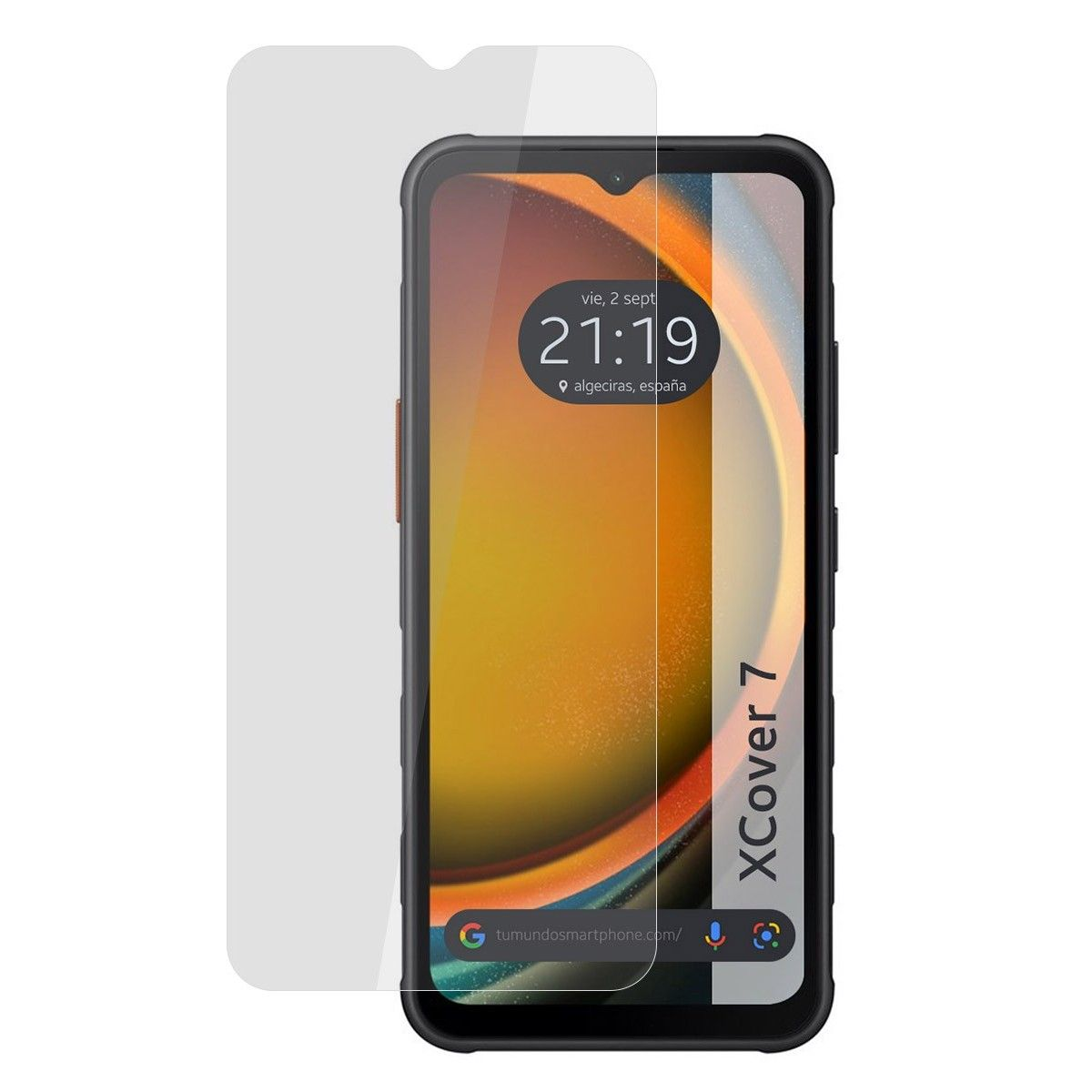 Un telefono e una protezione per lo schermo uno accanto all'altro.