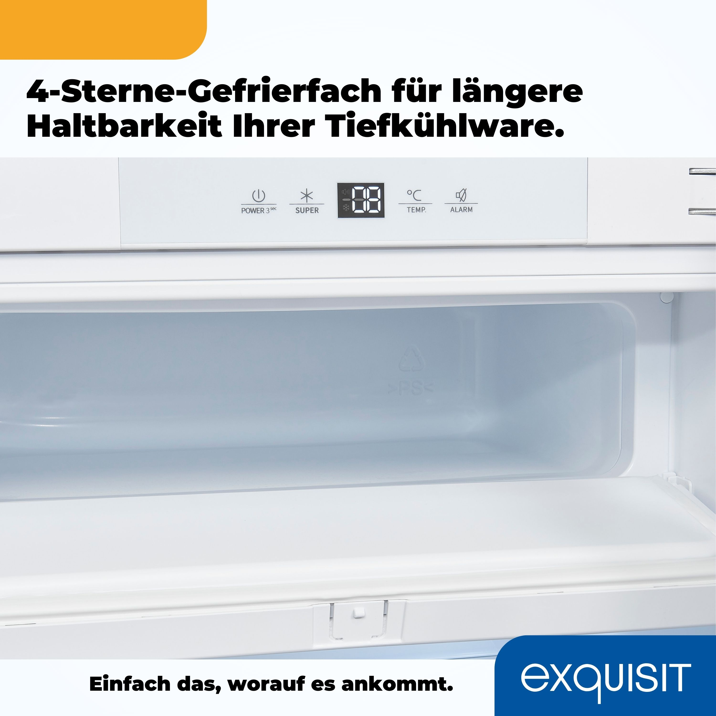 Ein weißer Kühlschrankinnenraum mit Bedienfeld.