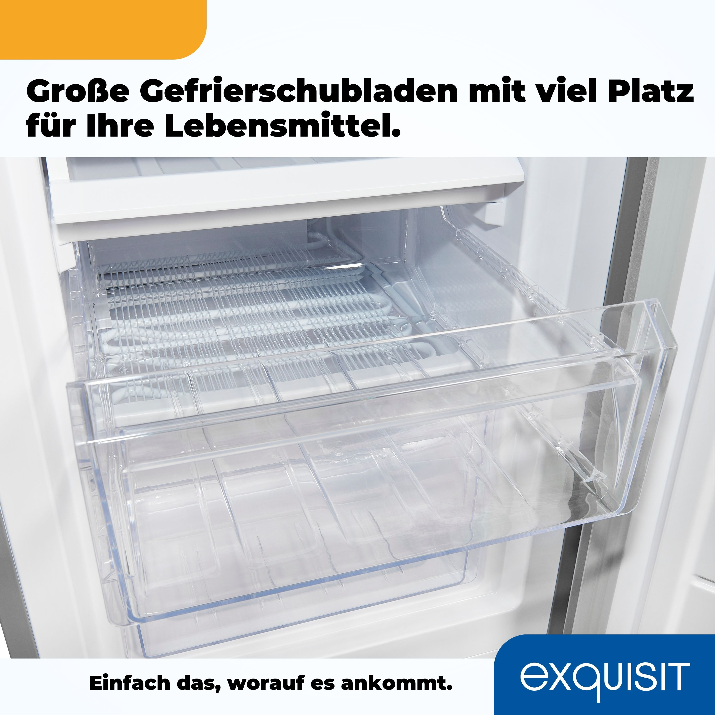 Ein offener Kühlschrank mit transparenten Schubladen, gefüllt mit Eis.