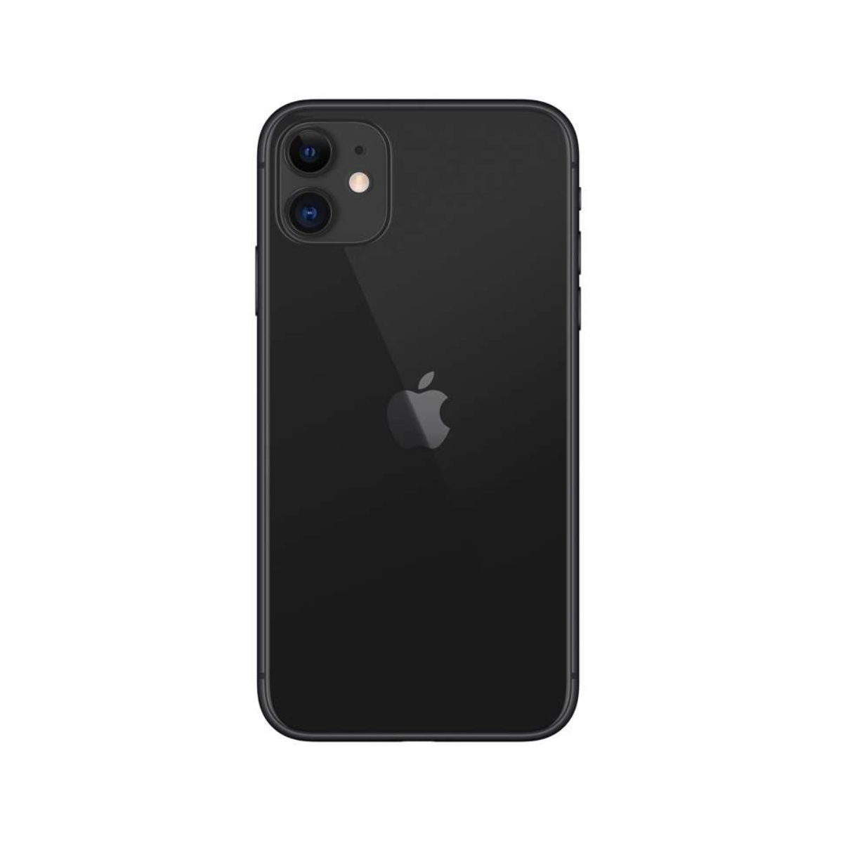 iPhone 12 nero su sfondo bianco. Il telefono è al centro e le lenti della fotocamera sono visibili.