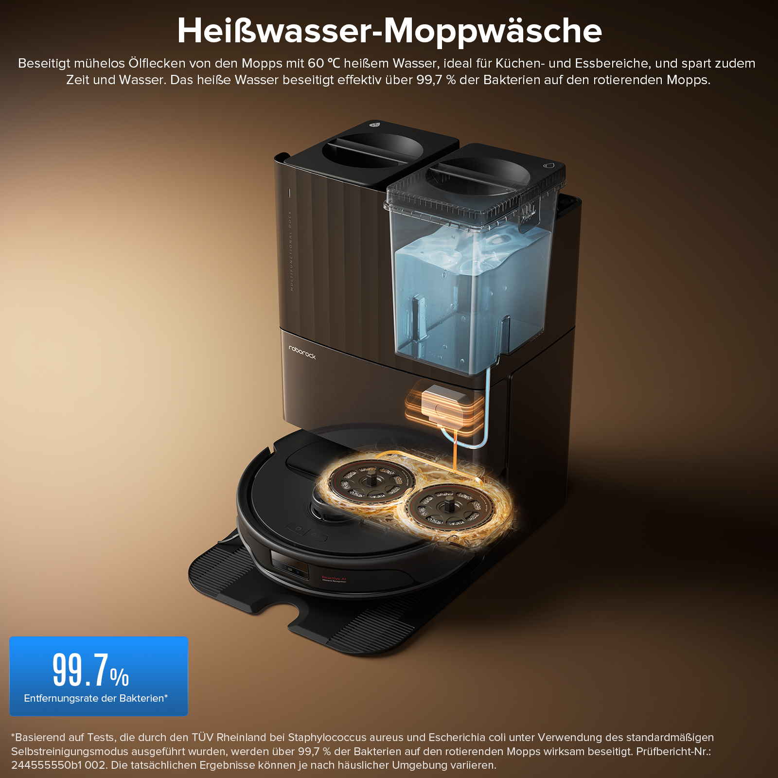 Ein Reinigungsroboter mit einer Dockingstation.