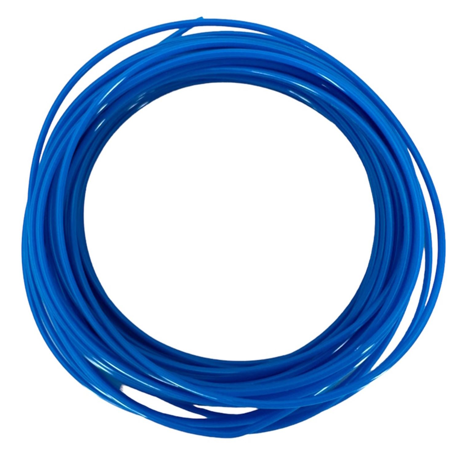 Filamento azul enrollado, forma redonda, aislado sobre fondo blanco.