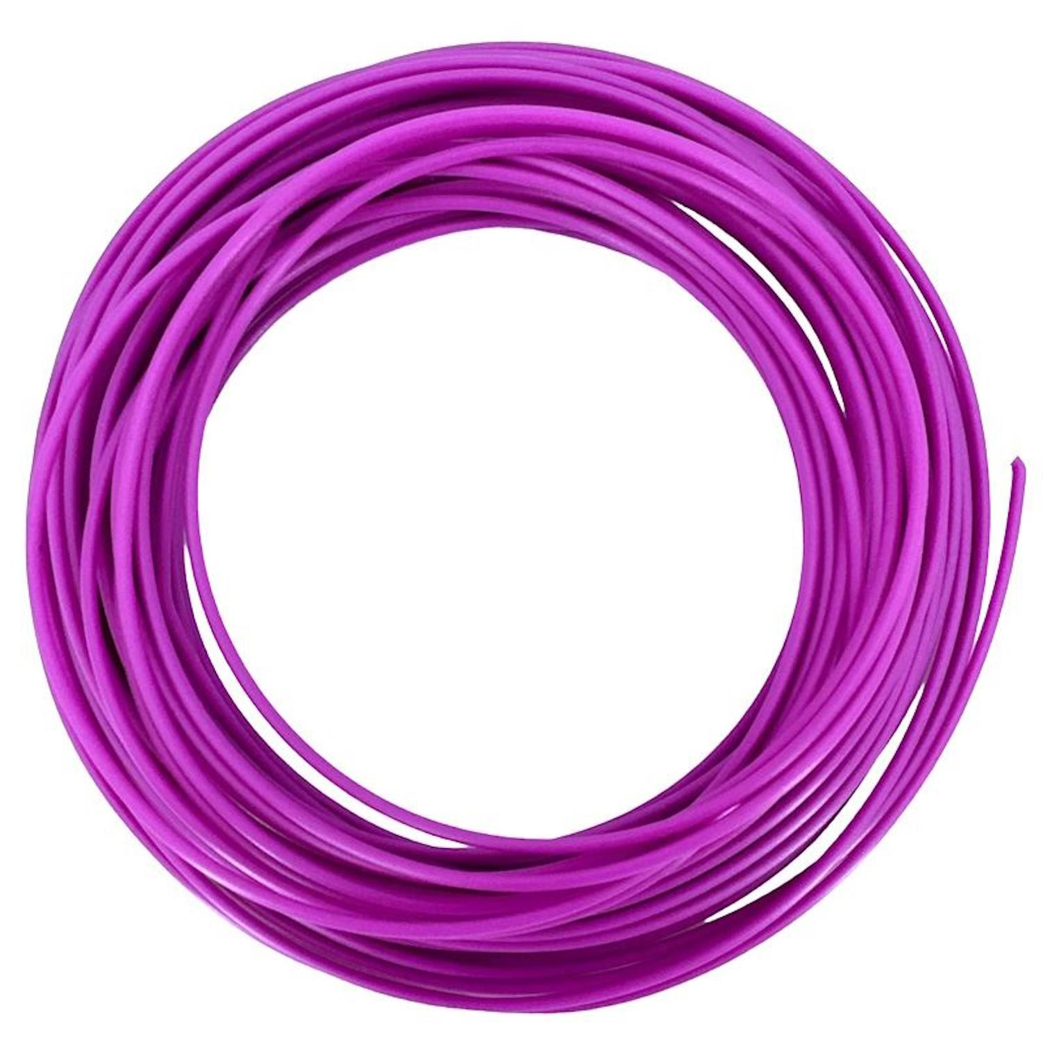 Una bobina de filamento morado para una impresora 3D, el filamento enrollado apretadamente.