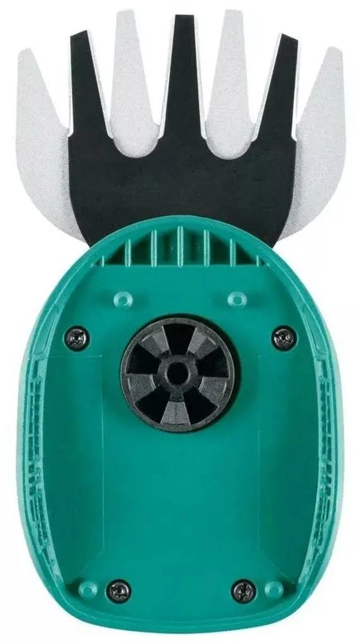 Ein elektrischer Trimmer, grün und schwarz, mit einem kammartigen Kopf.