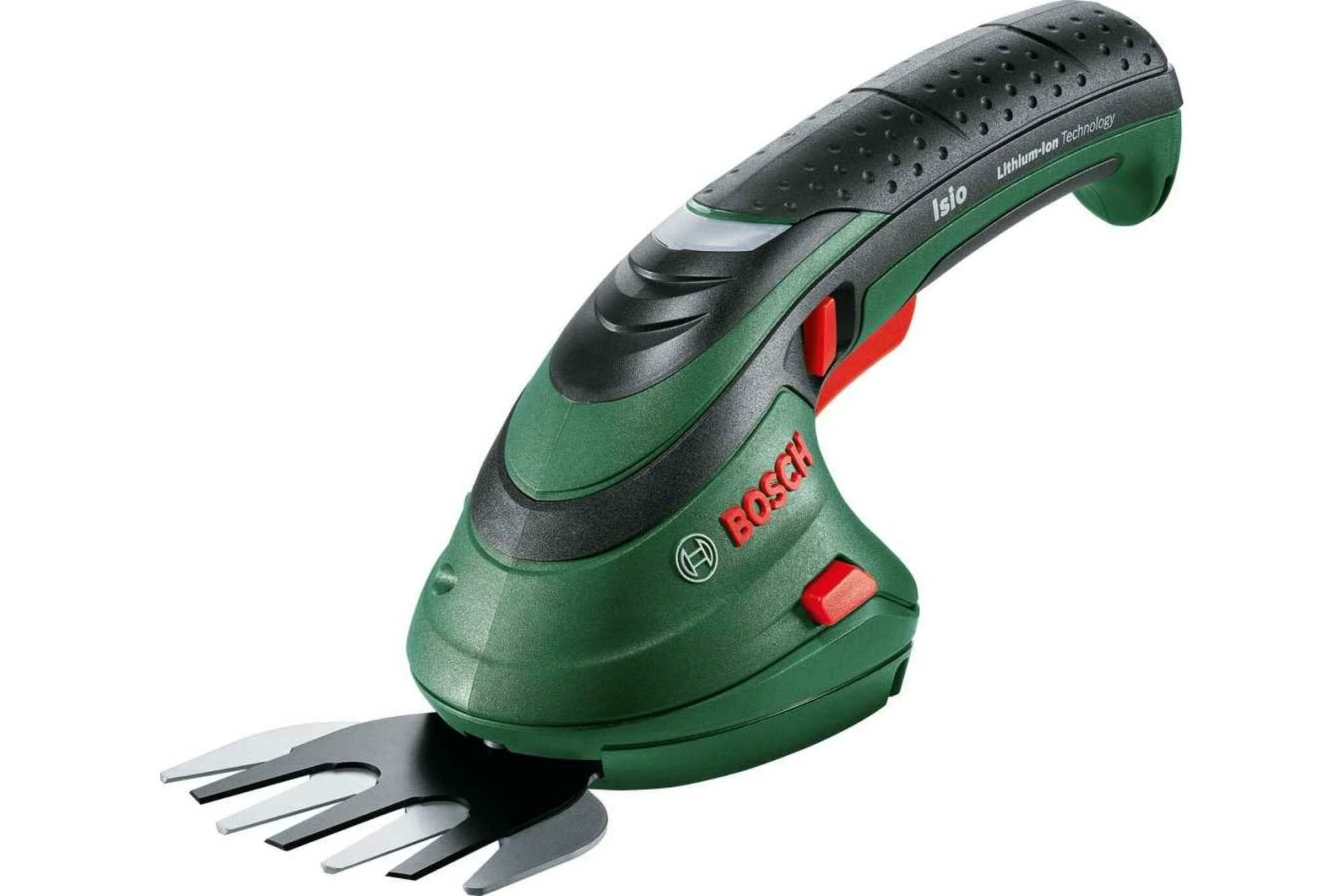 Ein grüner und schwarzer Hand-Rasentrimmer mit Bosch-Logo.