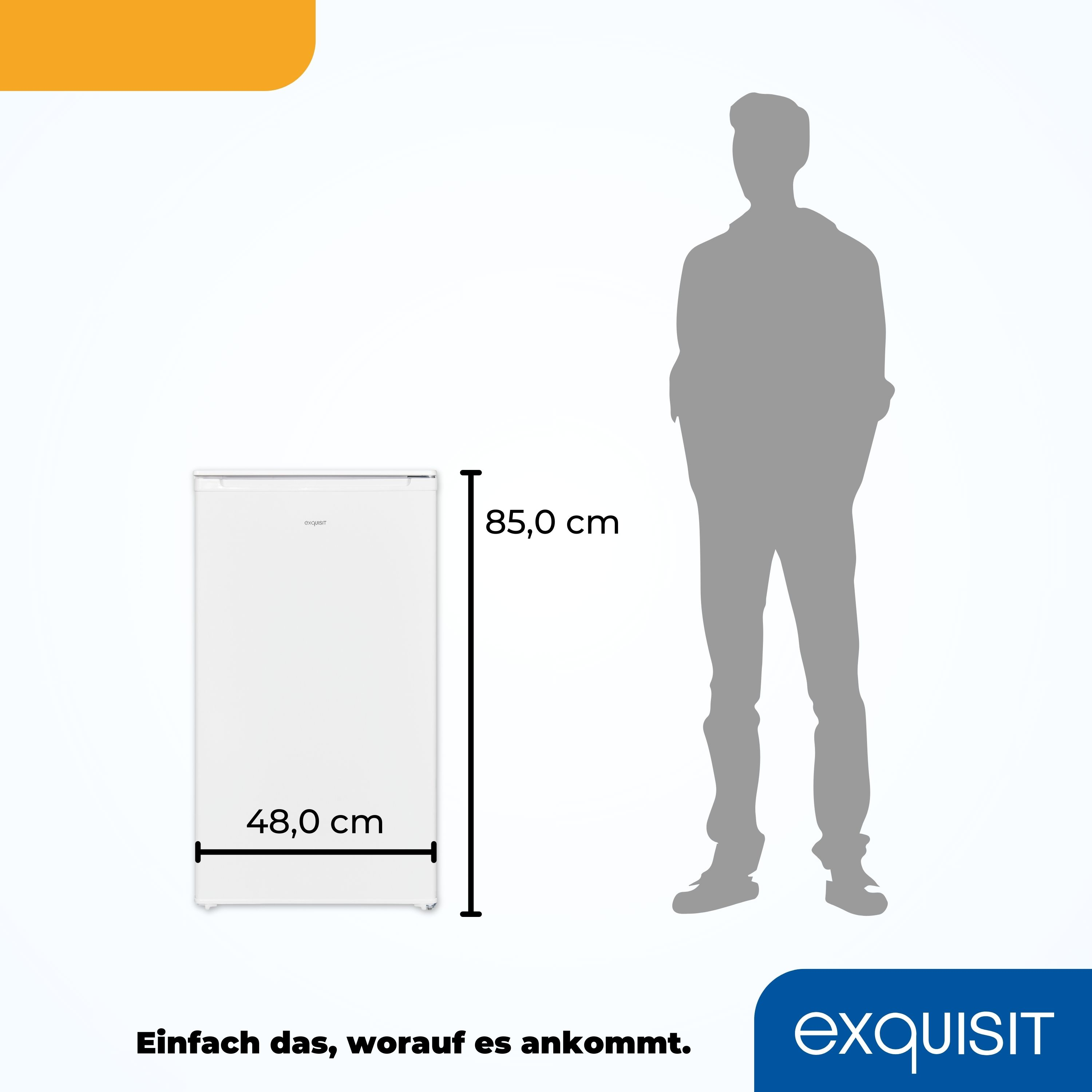 Un refrigerador blanco con dimensiones y una silueta de una persona. Fondo blanco.