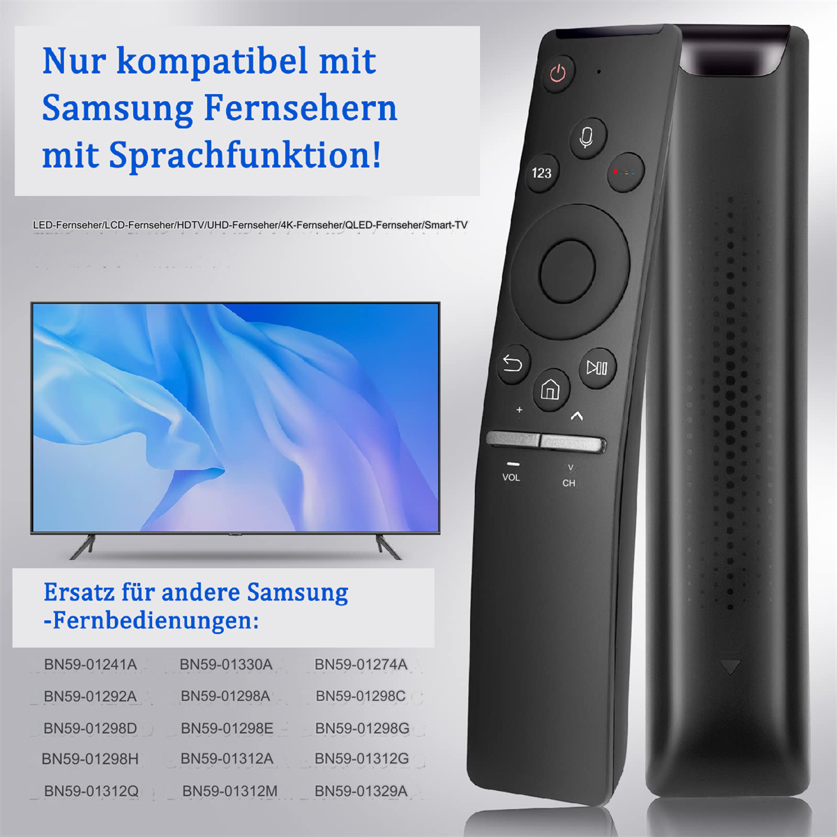 Eine schwarze Fernbedienung mit silberner Steuerung und Zubehör.