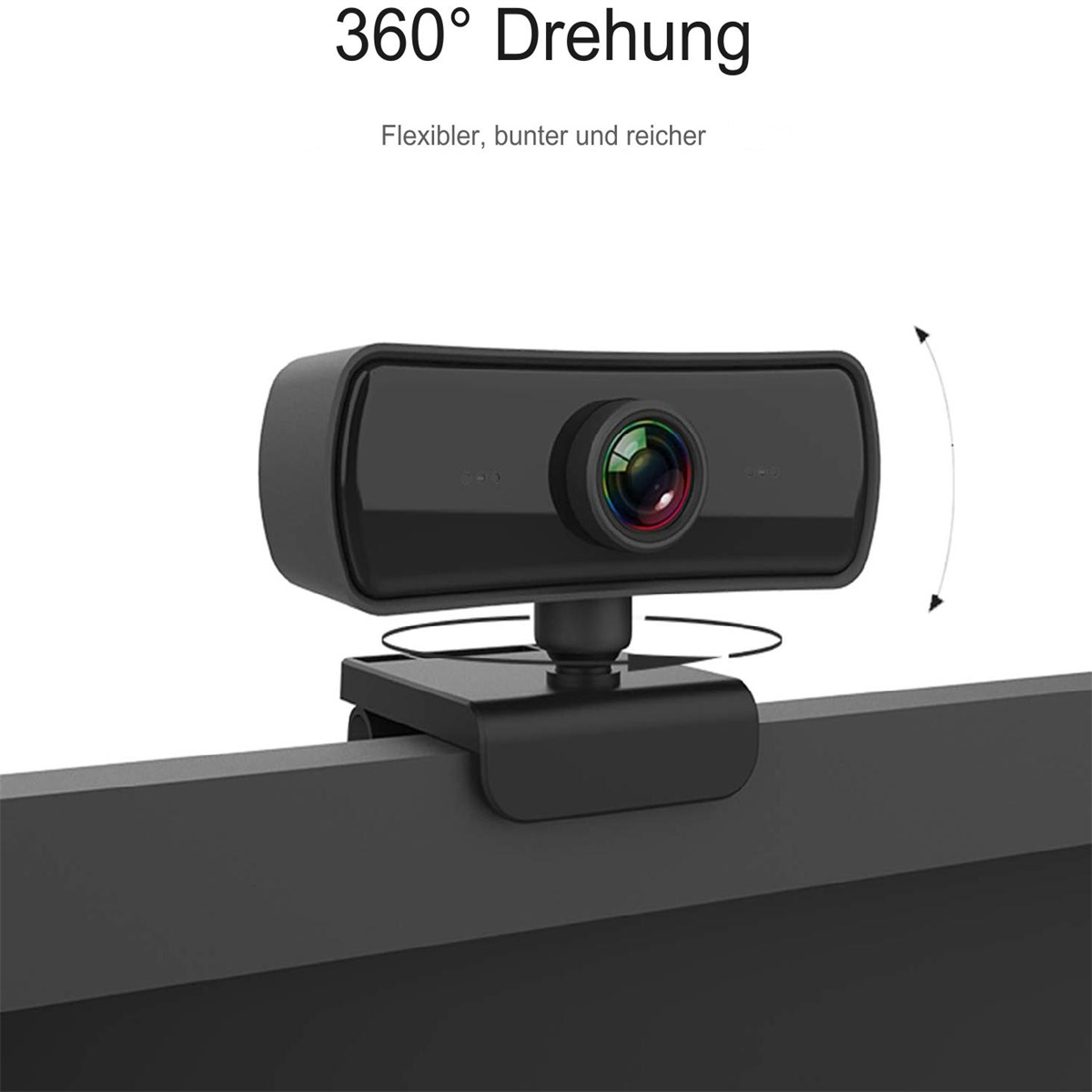 Schwarze Webcam auf einem Monitor. Weißer Hintergrund.