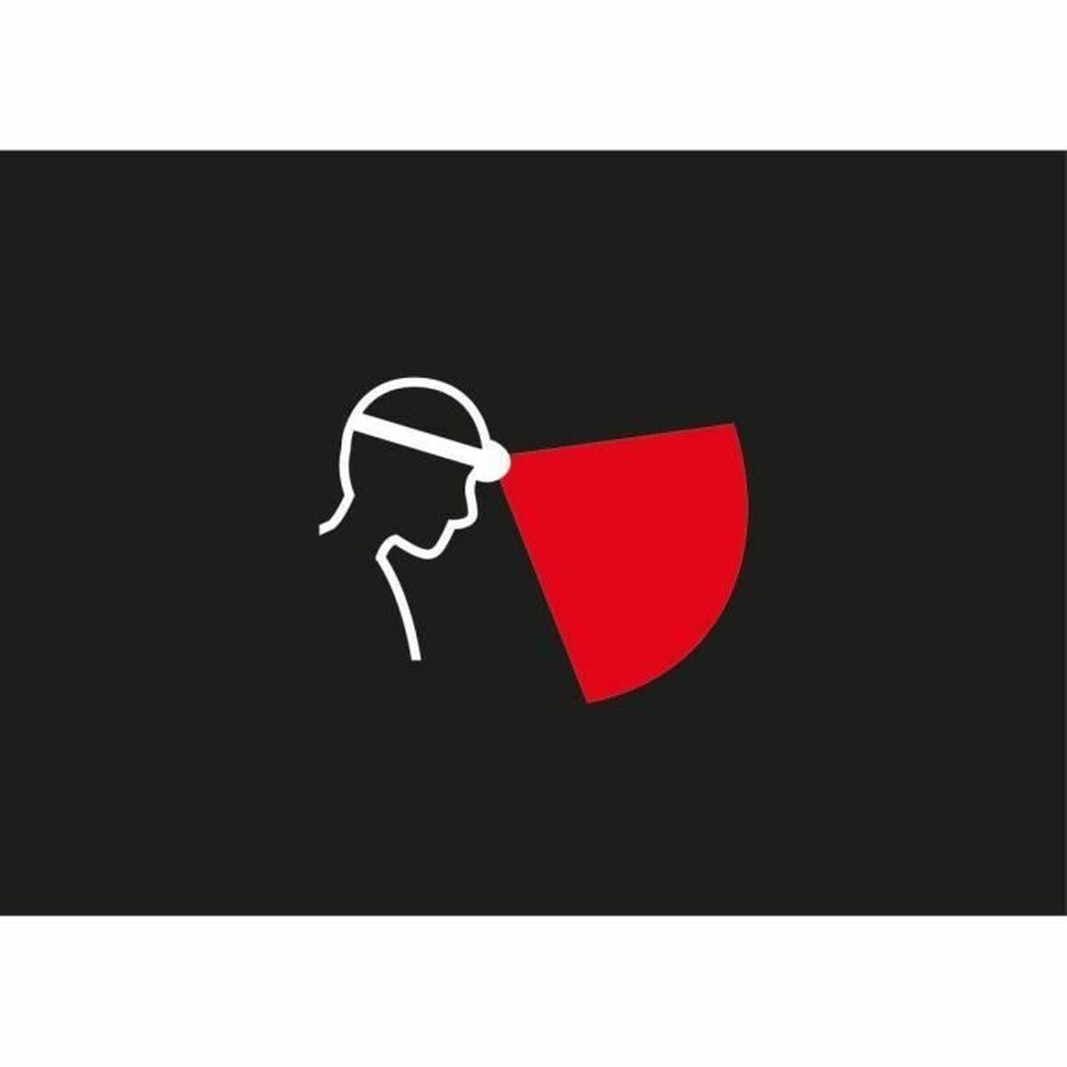 Czarne tło z białym obrysem osoby noszącej lampę czołową, z czerwonym światłem.