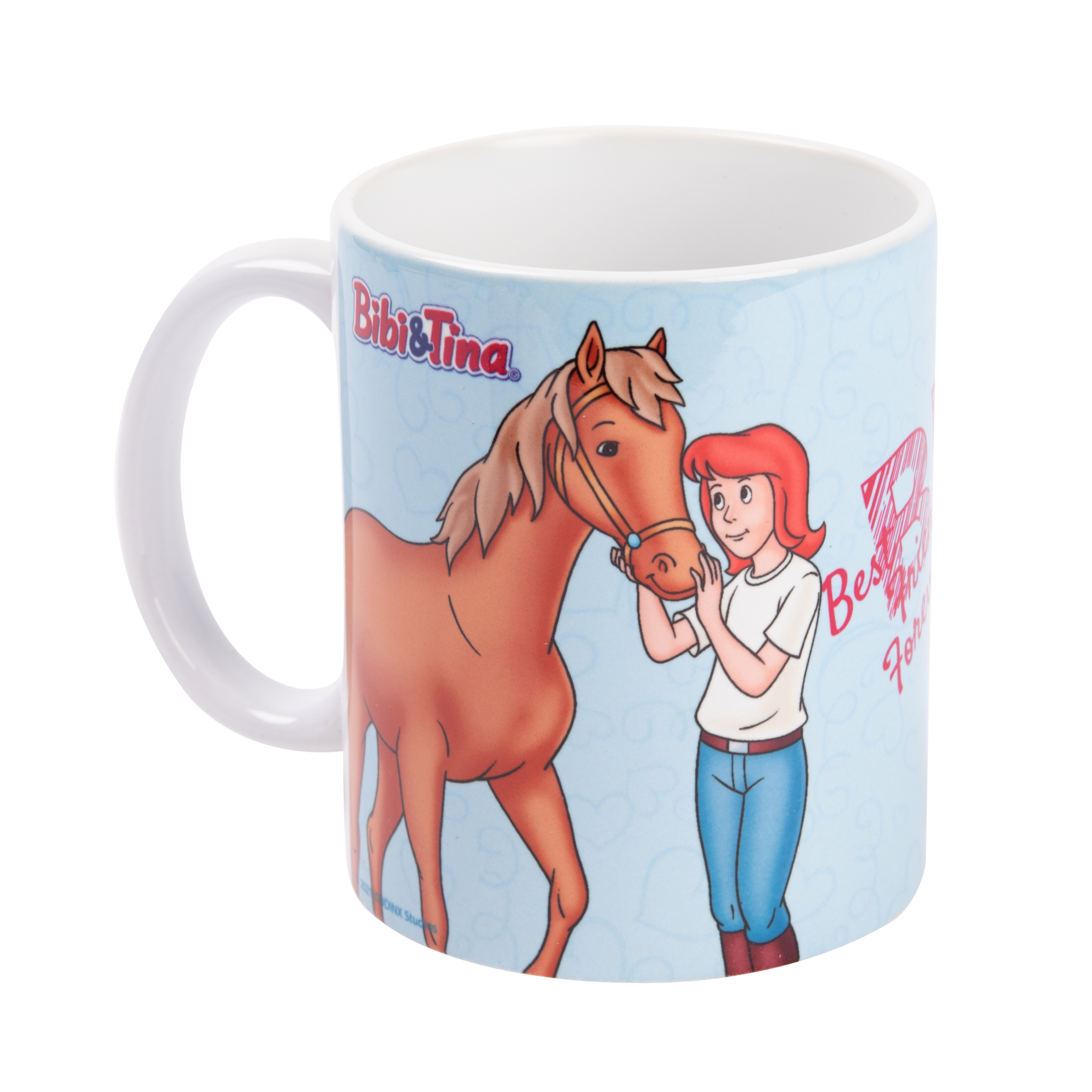 Tasse mit Bibi & Tina. Tina mit Pferd. Text: 'Best Friends Forever'.