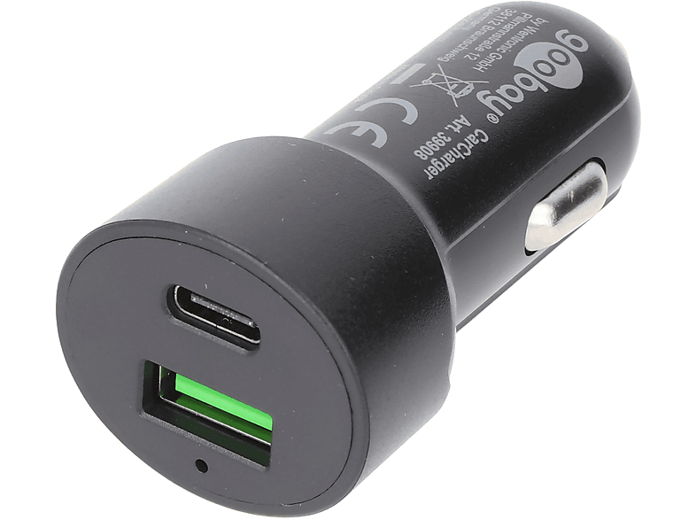 GOOBAY Dual-USB Auto Schnellladegerät USB-C™ PD Power Del Ladegerät Universal, Schwarz