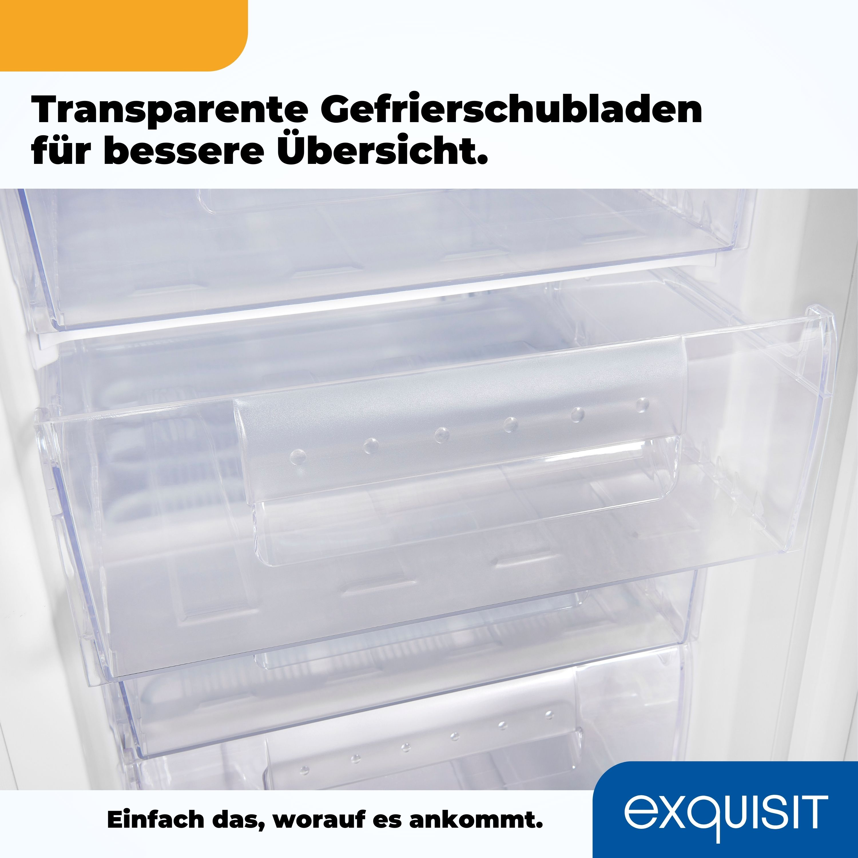 Un refrigerador con cajones de congelador transparentes, mostrando el contenido. Los cajones están abiertos.